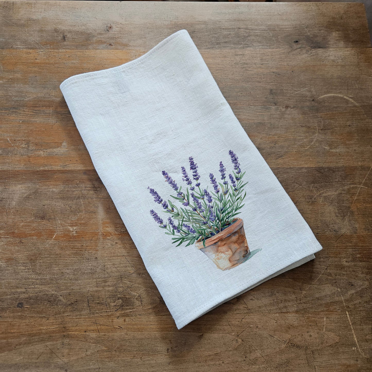 Lavender Floral Tea Towel in linen, Hand Towels Tea, Farmhouse Floral Dish Towel, Lavender Floral Kitchen Décor, Floral Kitchen Tea Towel