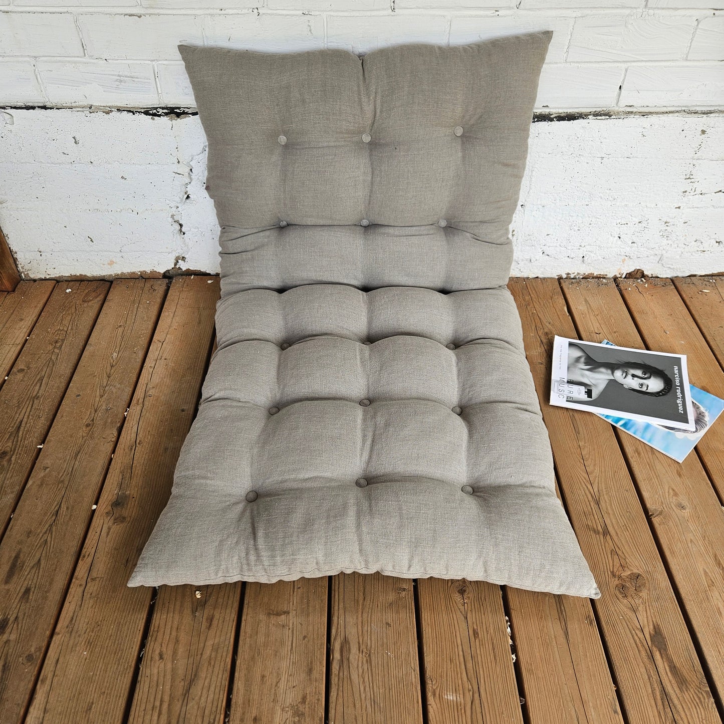 Bench cushion in natural linen linen, floor cushion in Custom size, shikibuton thick mat Shiki futon filled organic fiber filler