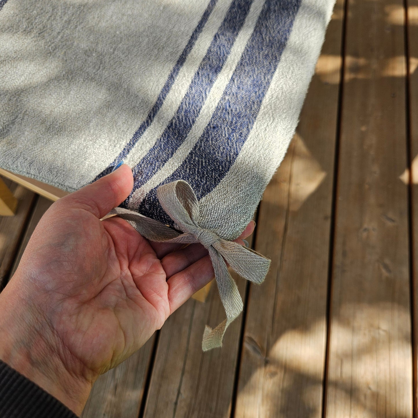 Linen Seat Cushion striped with ties - Striped Chair Pad Pillow - Natural French Style Heavy Weight 100% Linen Fabric french striped
