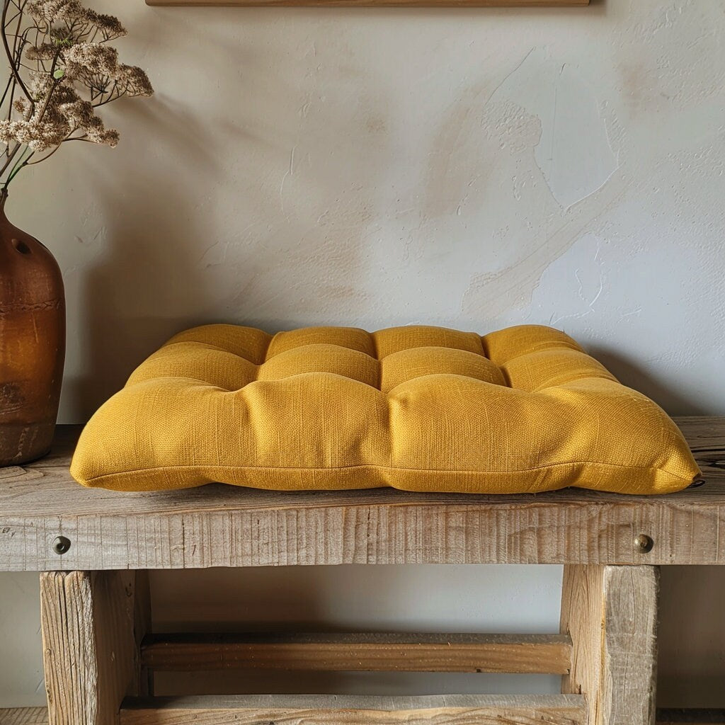 Bench cushion in linen in custom size, natural Window seat cushions, Custom Chair seat pad with removable cover