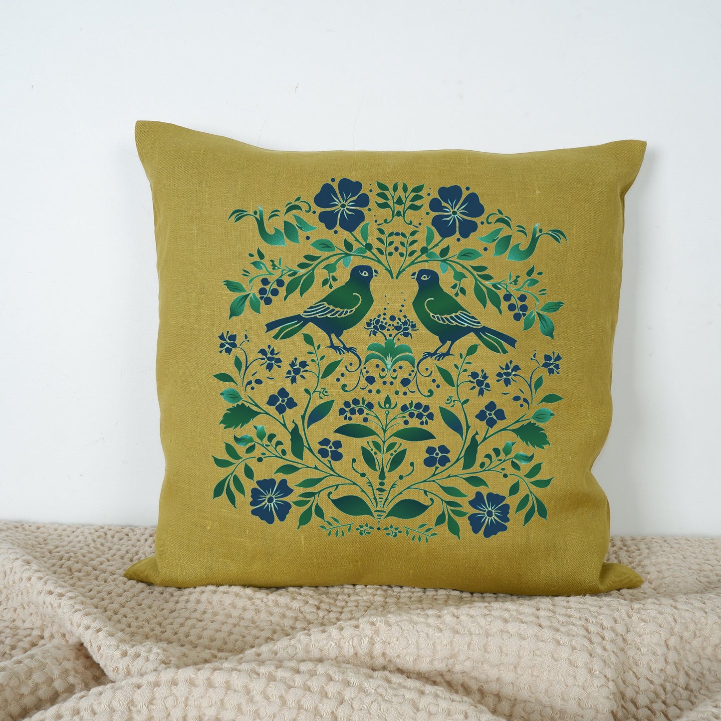 SALE LINEN Cushion cover Nordic folk art , decorative linen pillow cover , Floral Summer Woodland decor Cushion Housewarming Gift,