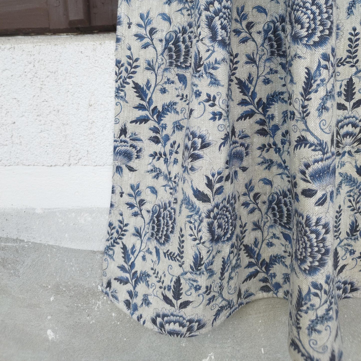 Curtains 100% Linen blue floral PREWASHED. kitchen Living room farmhouse curtains. Grain Sack flax Bedroom window panel in linen