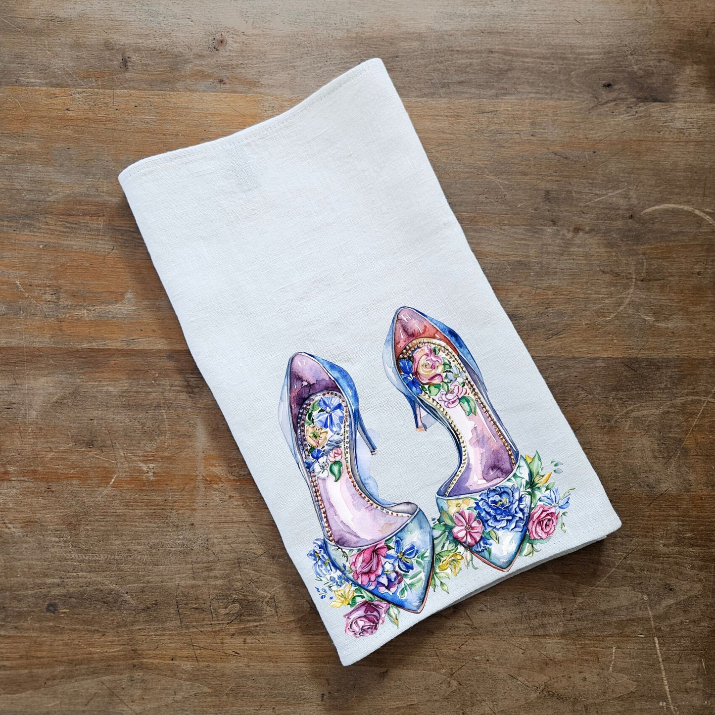Shoes Tea Towel in linen, fashionista Hand Towels Tea, black Frech Dish Towel, Floral Kitchen Décor Tea Towel