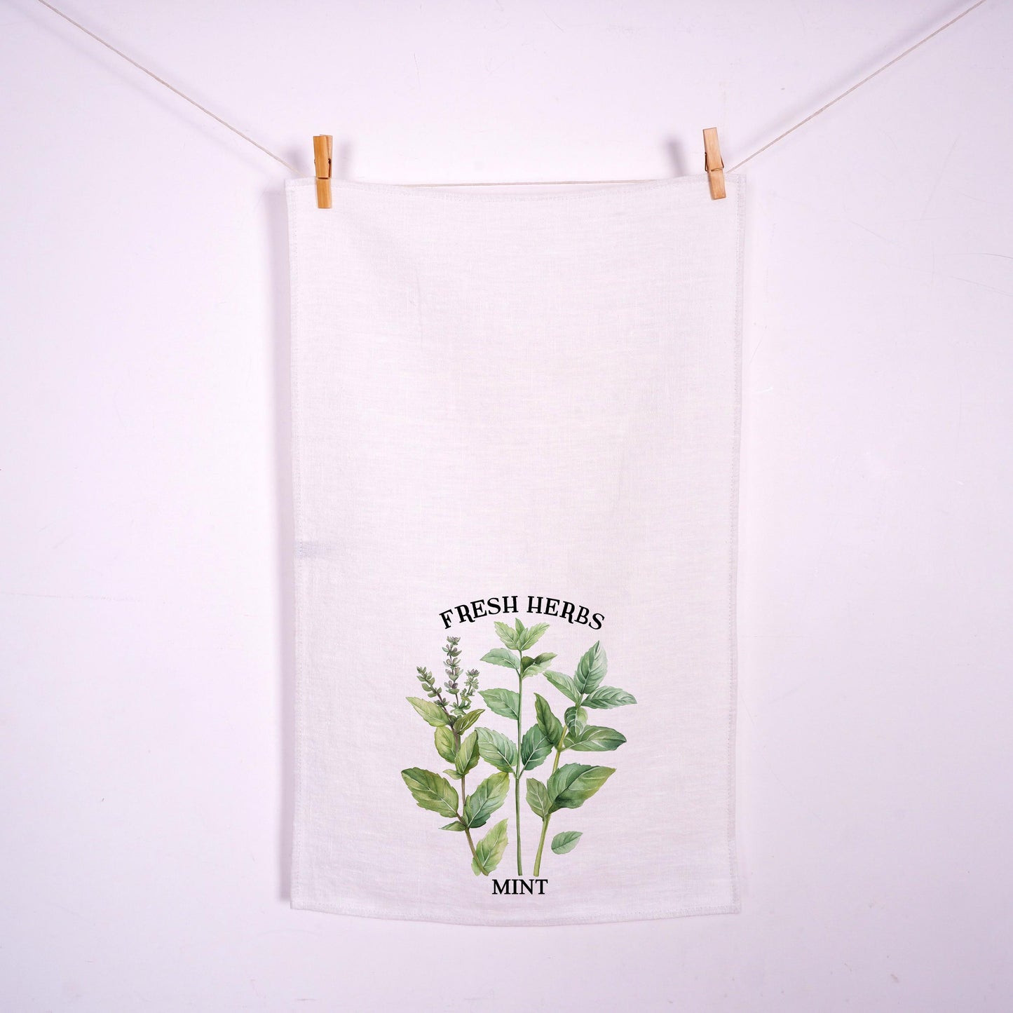 Mint Kitchen Towel in linen - fresh herbs Hand Towels Tea - Farmhouse Floral Dish Towel - greenery French country Provance Kitchen Décor