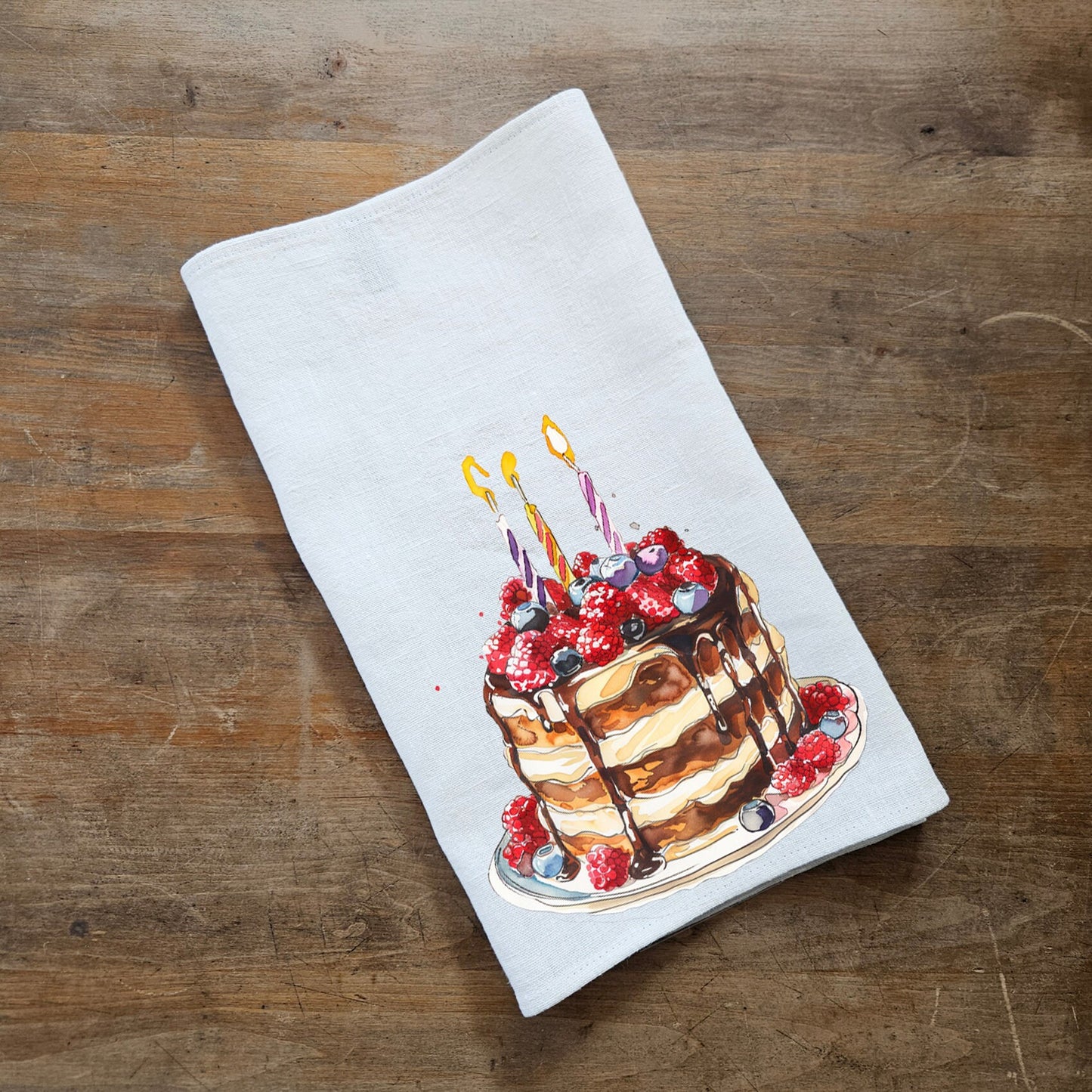 Birthday cake Towel Gift kitchen towels in linen, Birthday Towel Gift Girlfriend Gift, Floral Birthday Tea Towels, Birthday Dish Towel