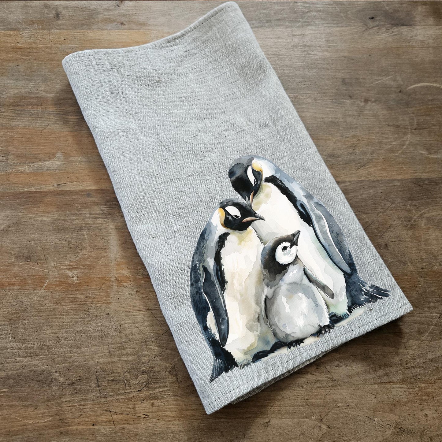 Penguins Tea Towel in linen, Hand Towels Tea Arctic wildlife, Floor sack Dish Towel Kitchen Décor Tea Towel Festive season Christmas