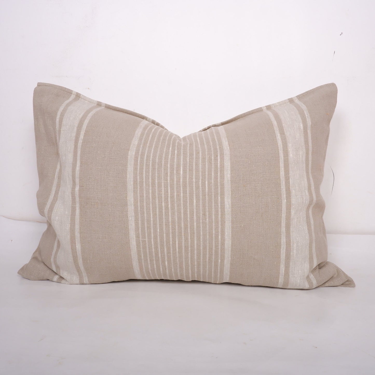 Striped linen pillowcase Standard queen kin, body euro sham custom size pillow. French Vintage Cottage natural striped Grainsack pillow case