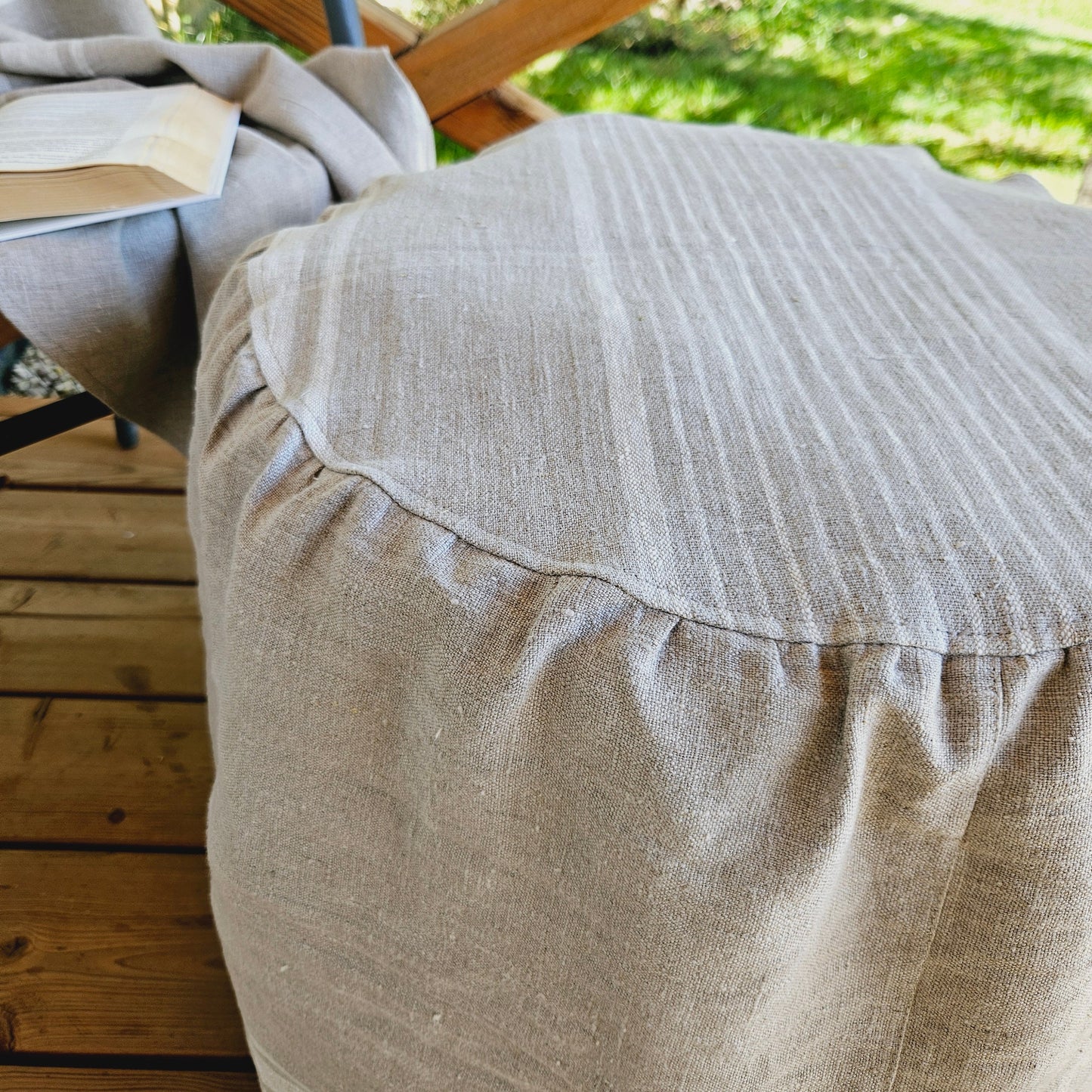 Linen Ottoman slipcover in custom size ROUND, natural cover Custom ikea linen cover cube slip cover for bench pouf sofa cover customsize