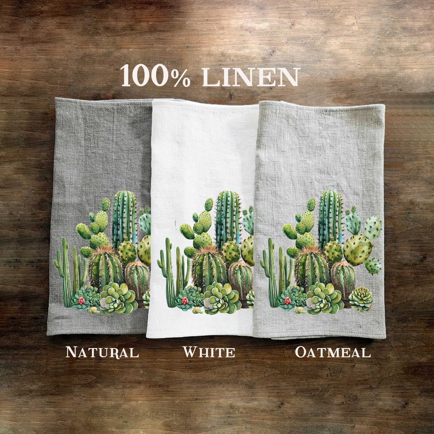 Tea Towel in linen Cactus, white Hand Towels Tea, Farmhouse Dish Towel, Kitchen Décor Tea Towel