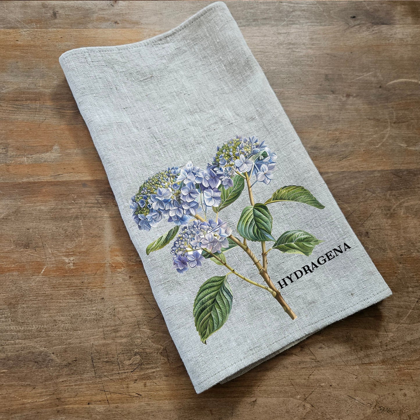 Hydrangea Tea Towel in linen, floral Hand Towels Tea, botanical Floral Dish Towel, Floral Kitchen Décor Tea Towel