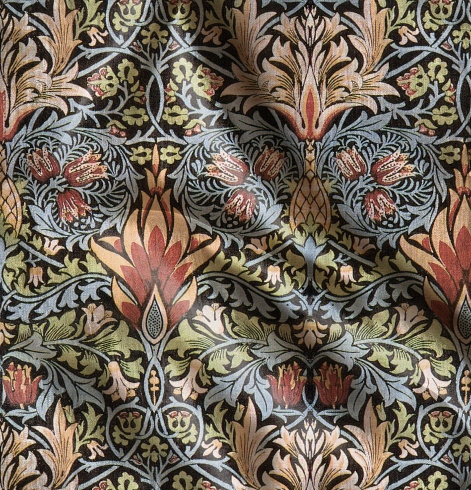 William Morris Curtain Panel Snakeshead, Floral Botanical Blue Print Curtain Panels, Curtains for living room