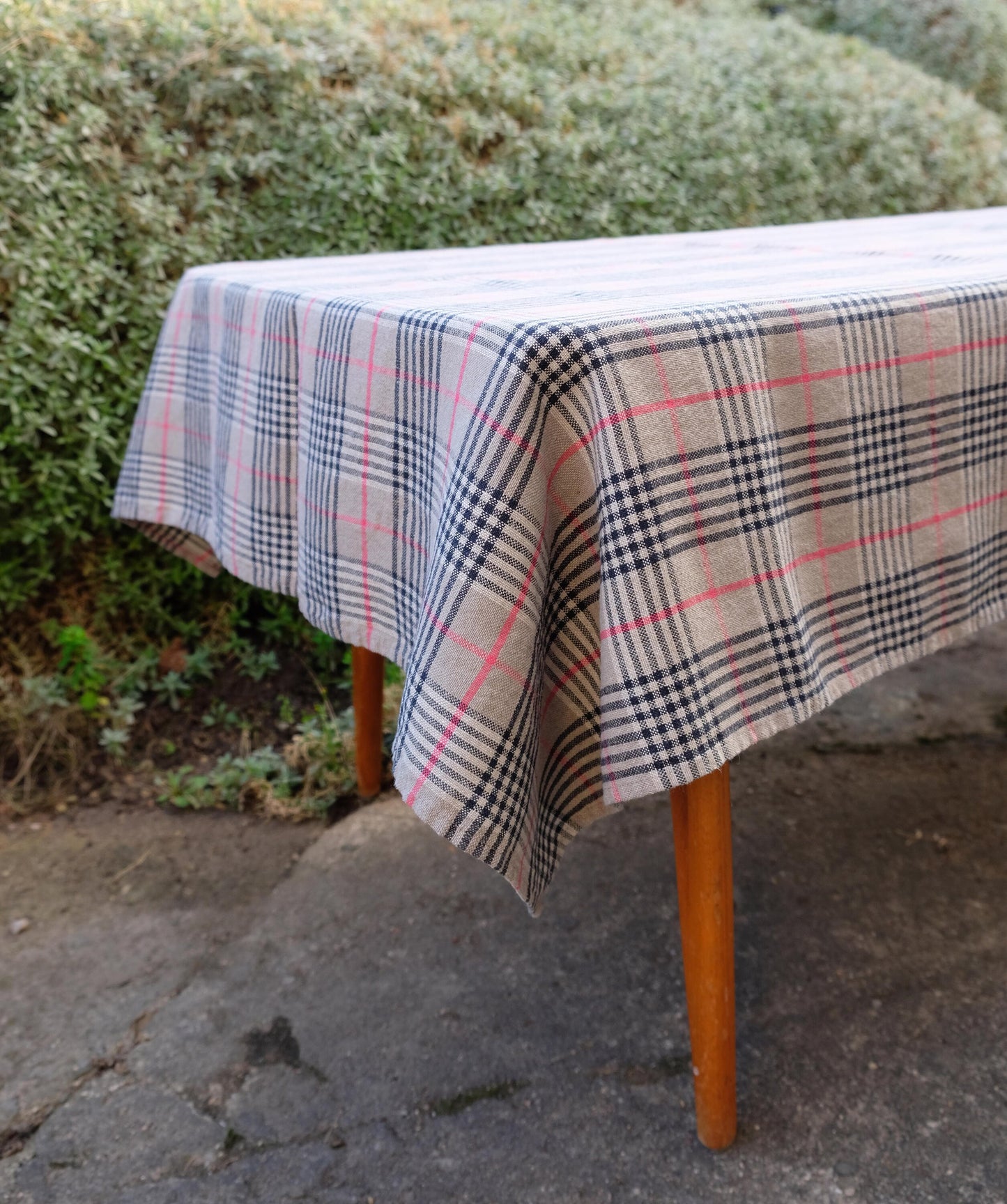 100% Linen tablecloth Tartan check brown PREWASHED French table cloth rustic rectangle square oval country style flax custom