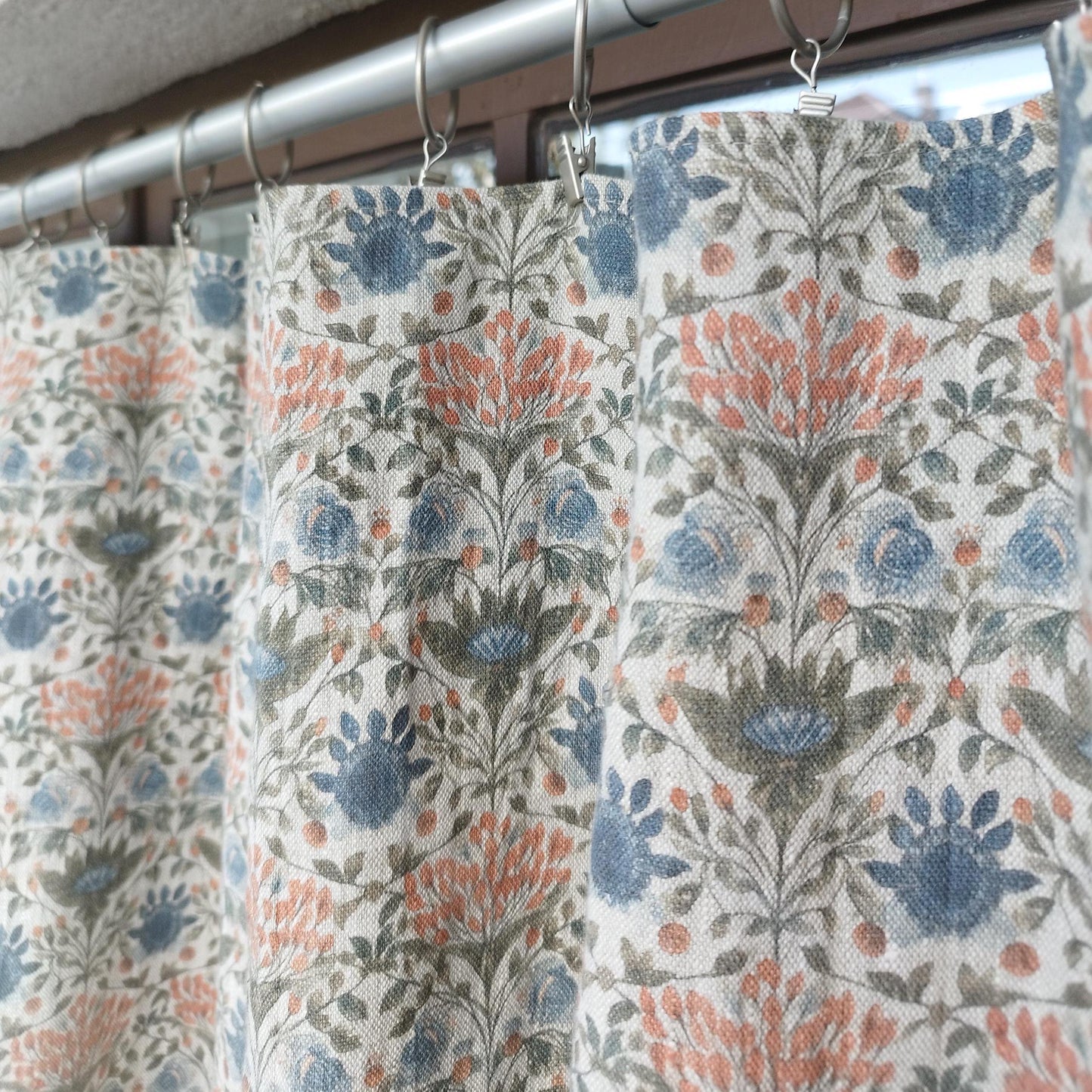 Curtains 100% Linen with botanical floral watercolor print PREWASHED. kitchen Living room farmhouse linen window panel
