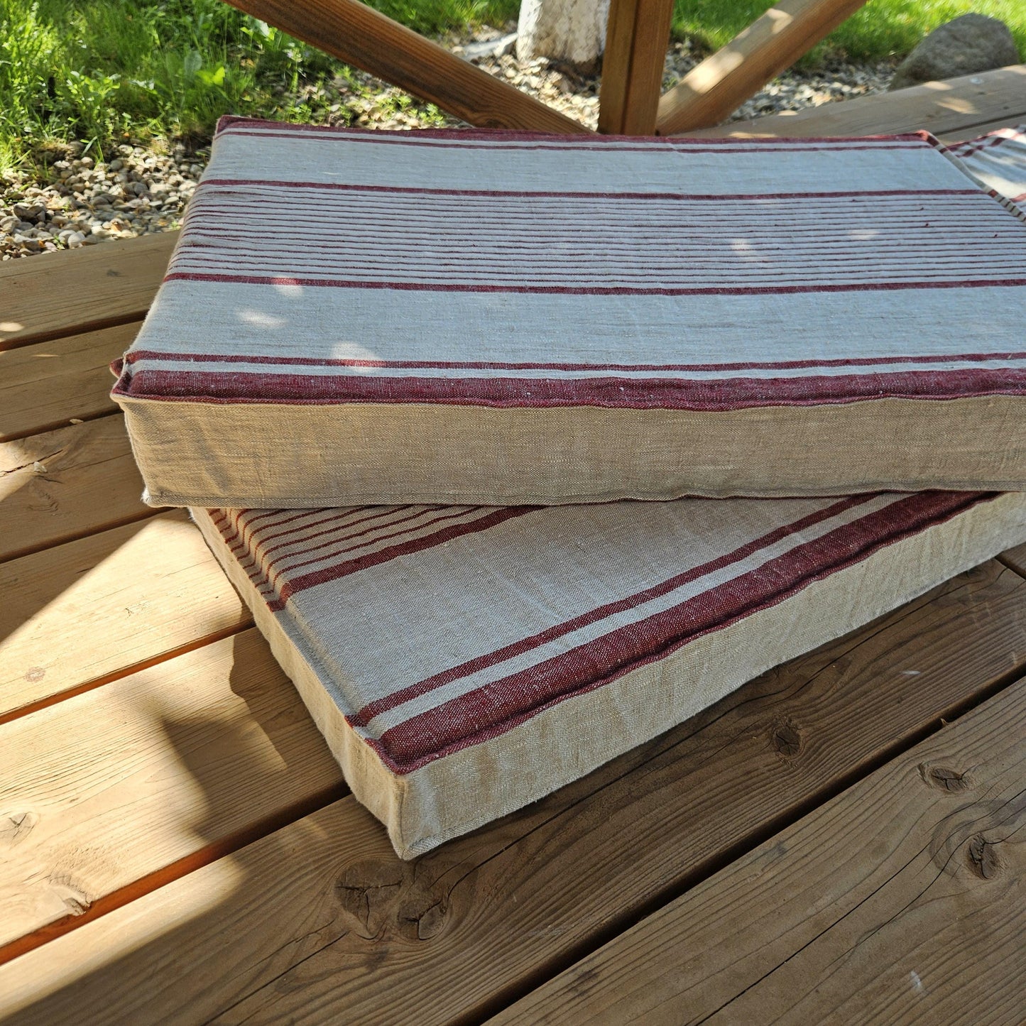 Bench cushion in linen in custom size, natural Window seat cushions, Custom Chair seat pad with removable cover