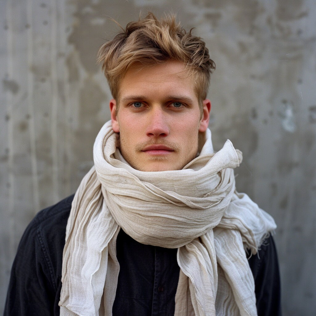 offwhite linen scarf for women or men, gift for father husband friend lover