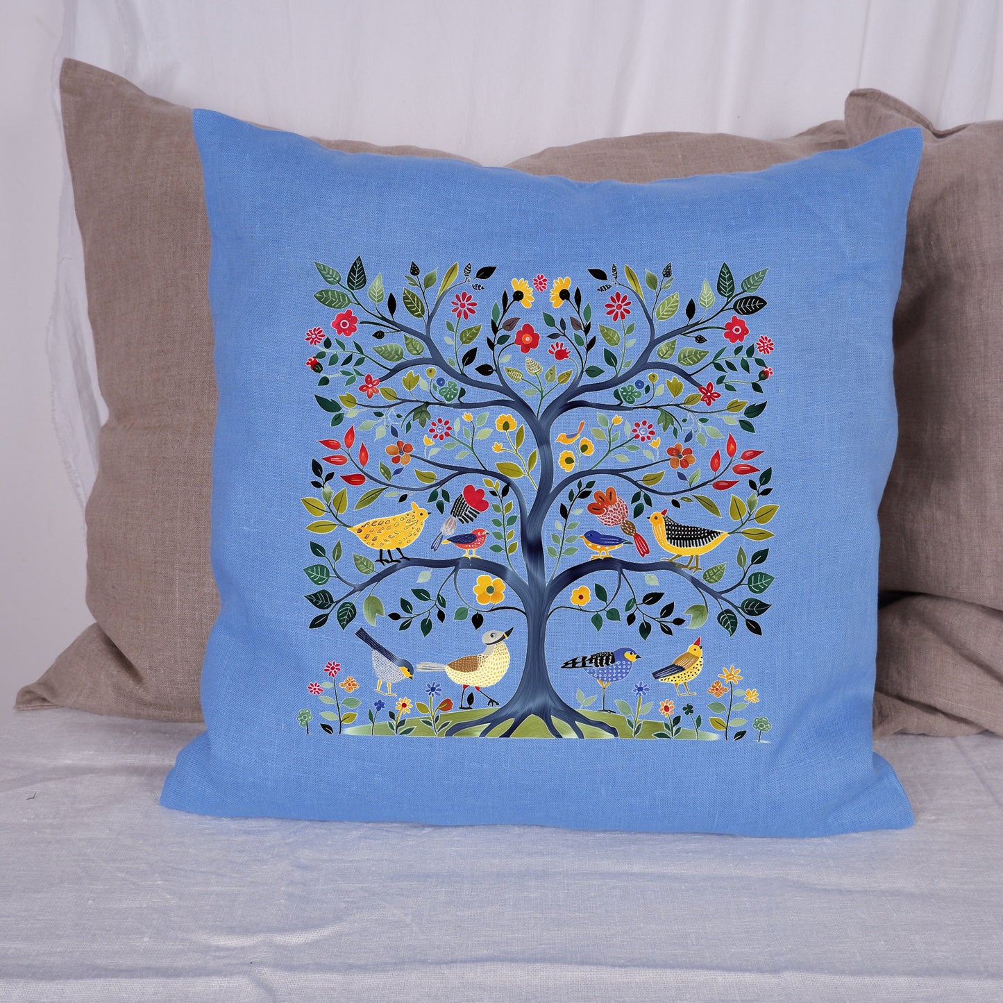SALE LINEN Cushion cover Nordic folk art , decorative linen pillow cover , Floral Summer Woodland decor Cushion Housewarming Gift,