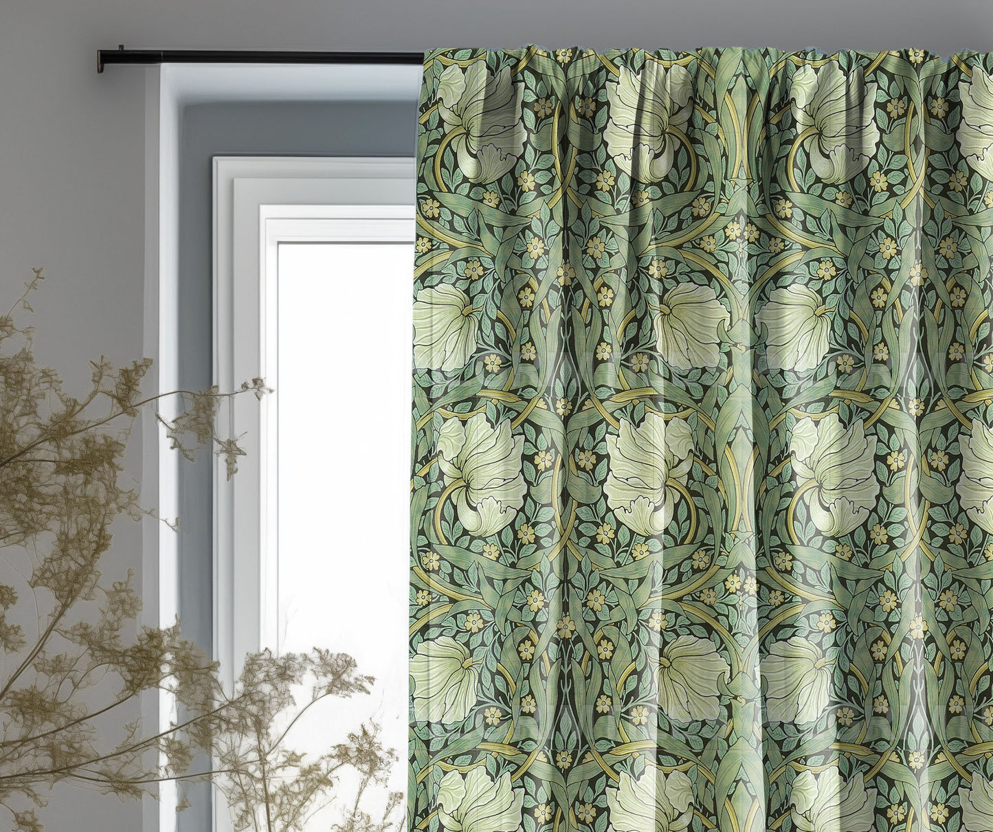William Morris Curtain Panel Strawberry Thief, Floral with birds and strawberries Print Pattern Curtain Panels, Curtains for living room