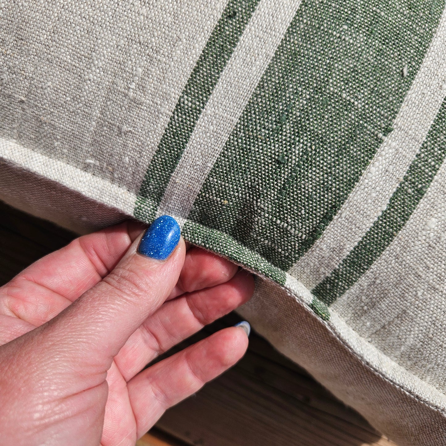 French striped linen floor cushion in Custom size, Linen french cushion, shikibuton thick mat Shiki futon filled organic fiber filler