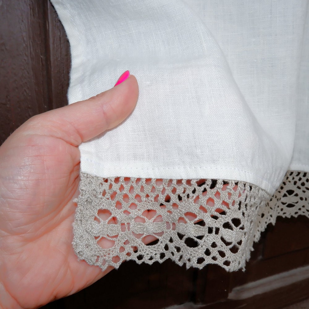 Custom size Valance WHITE with laces, Farmhouse Pure linen window treatment, Living room Cafe Kitchen window panel, farmhouse curtains