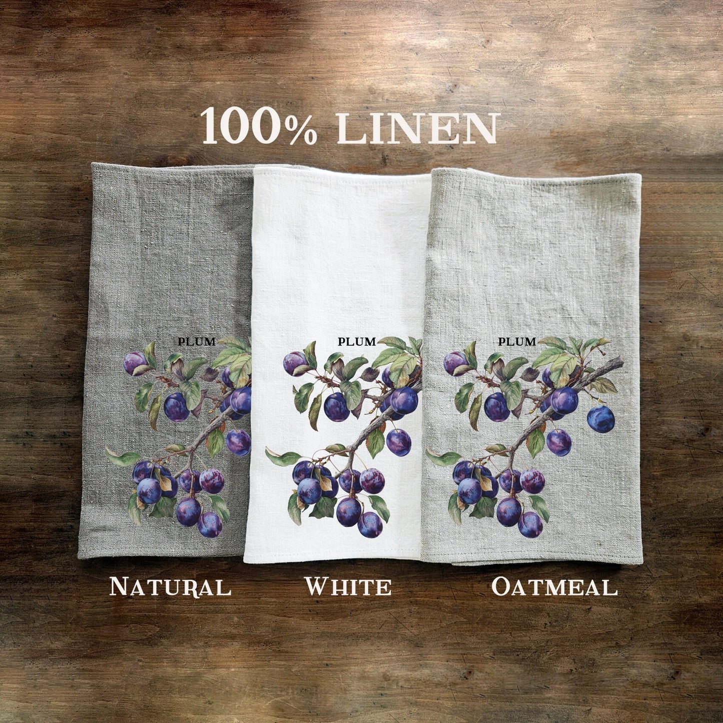 Plum fruit tree Tea Towel in linen, Botanical hand Towels Tea in linen, Greenery garden Dish Towel Kitchen Décor Tea Towel in linen