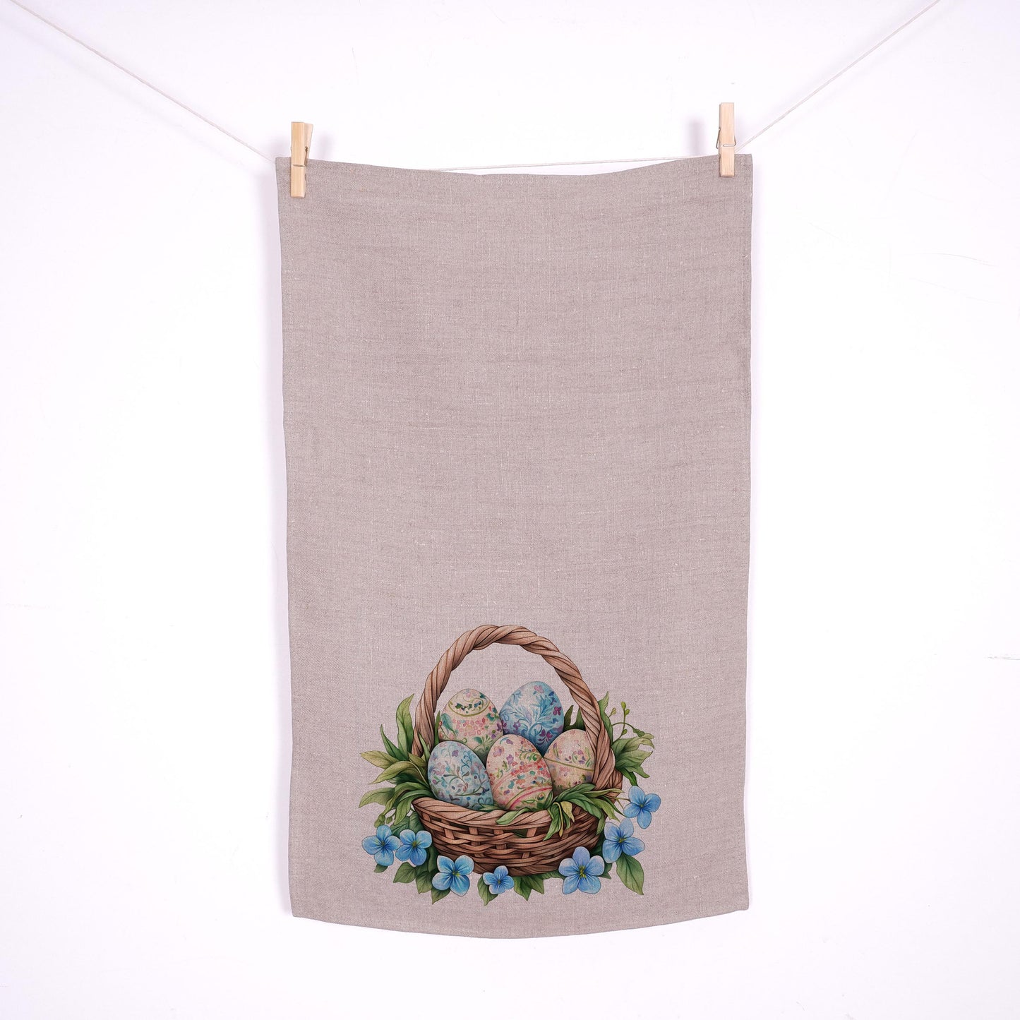 Easter basket kitchen Towel in linen - Easter eggs Hand Towels Tea - Farmhouse Floral Dish Towel - Kitchen Décor Eastern Kitchen Tea Towel