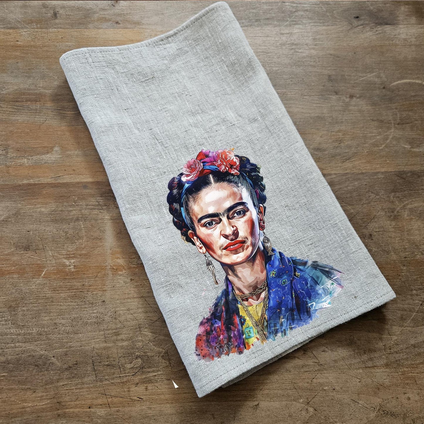 Frida Kahlo Tea Towel in linen, Botanical Hand Towels Tea in linen, artistic linen Dish Towel Kitchen Décor Tea Towel in linen