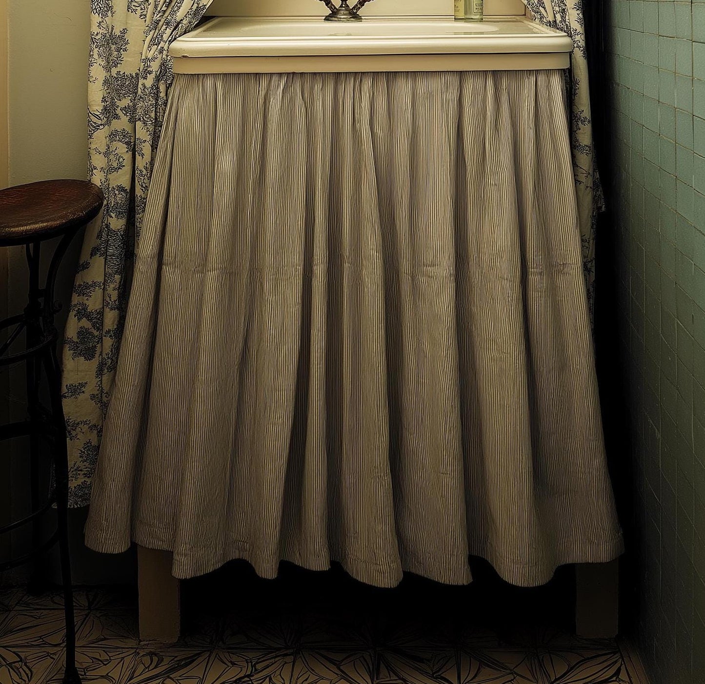 Custom Sink Skirt with velcro - Handmade Sink or Fireplace Curtain - Custom Sizes Linen Valance farmhouse sink curtains
