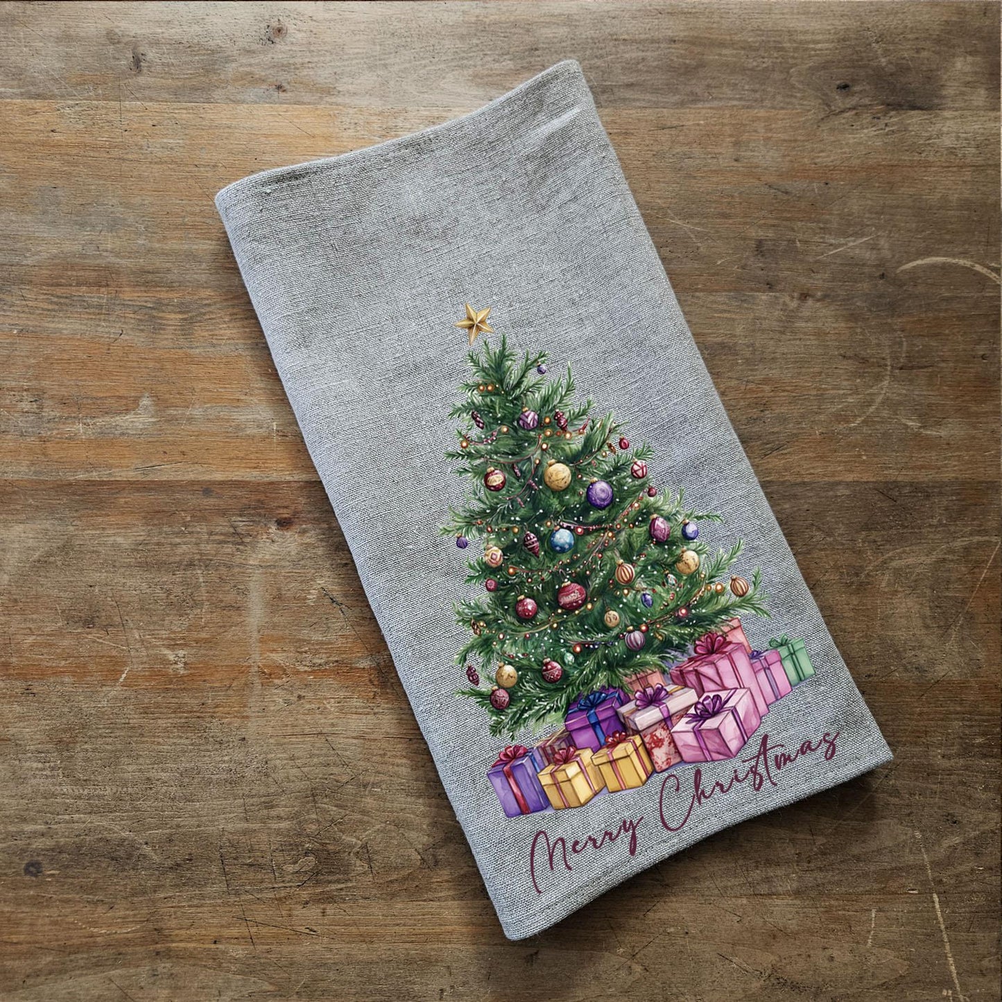Christmas tree Tea Towel in linen, Holiday decor hand Towels Tea in linen, Merry Christmas Dish Towel Kitchen Décor Tea Towel in linen