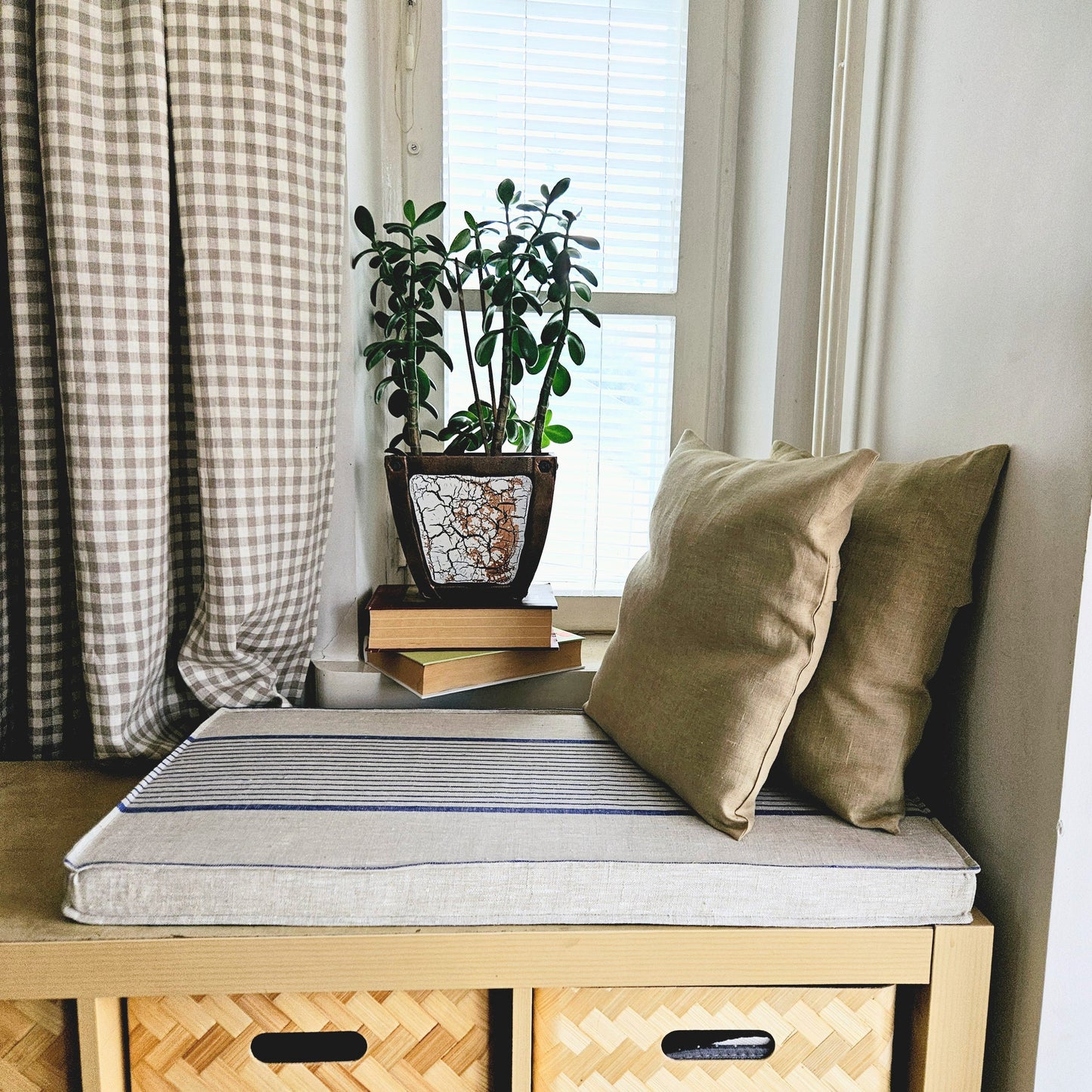 2" Bench cushion in linen in custom size, natural Window seat cushions, Handmade mudroom Cushion, Built-In Seating Kitchen Cushion