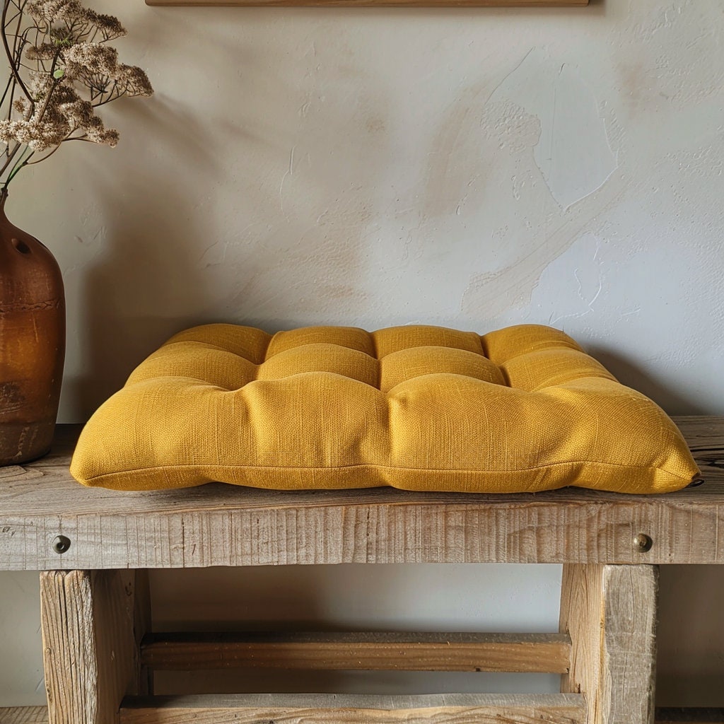Bench cushion in linen in custom size, natural Window seat cushions, Custom Chair seat pad with removable cover