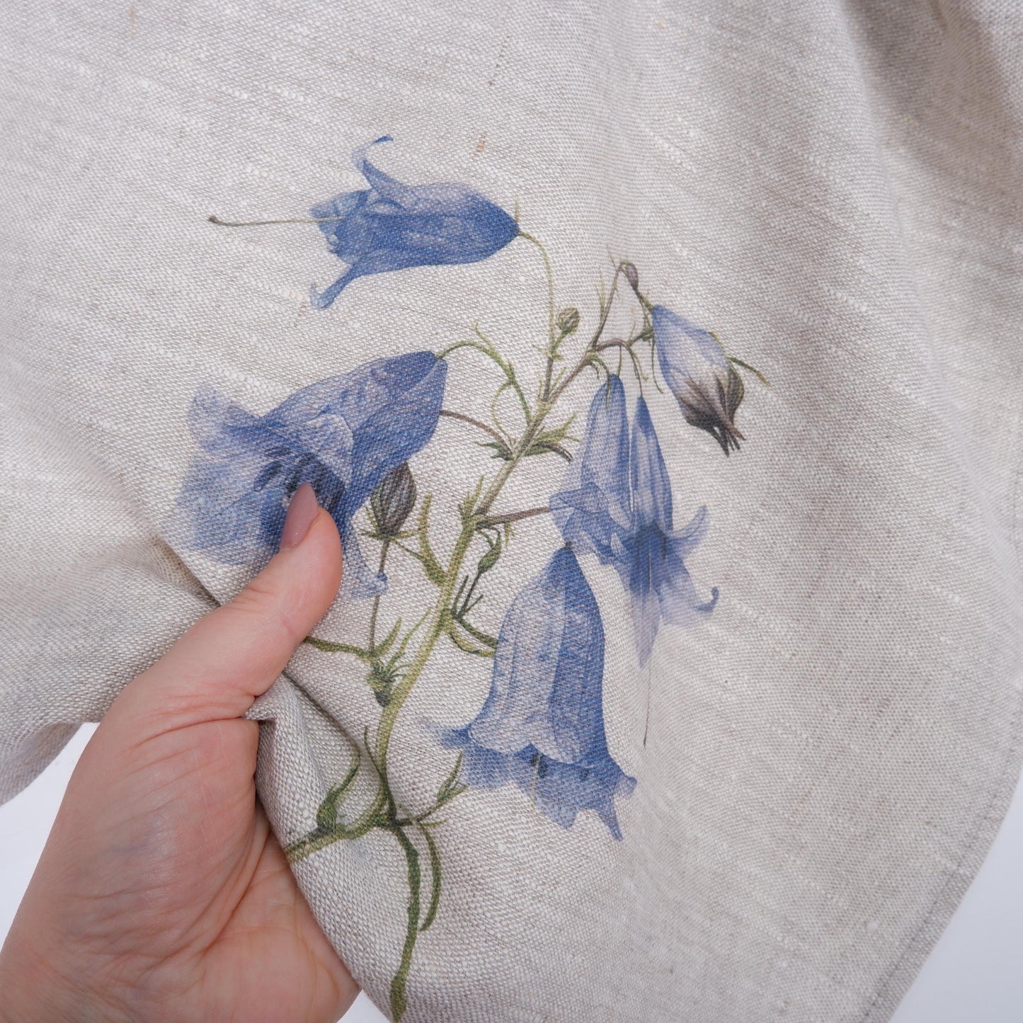 Harebell Tea Towel in linen, floral Hand Towels Tea, botanical Floral Dish Towel, purple flower Kitchen Décor Tea Towel
