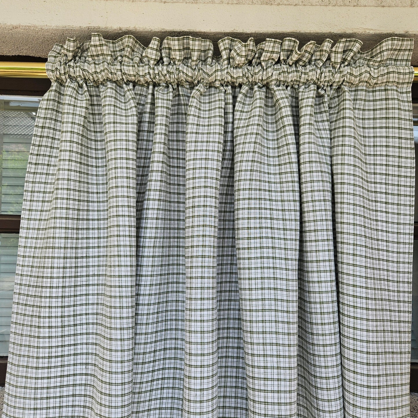 green white linen Cafe Curtains in custom size in str, stom size Farmhous window panel, Living room Cafe Kitchen window curtain valance