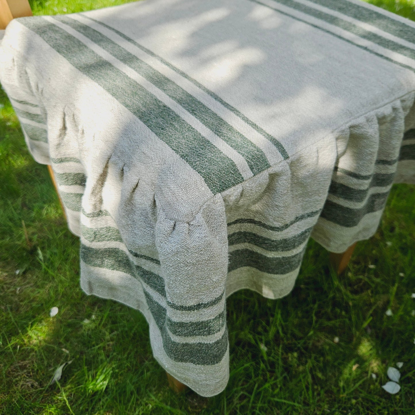 Linen Seat Cushion striped with ties - Striped Chair Pad Pillow - Natural French Style Heavy Weight 100% Linen Fabric french striped