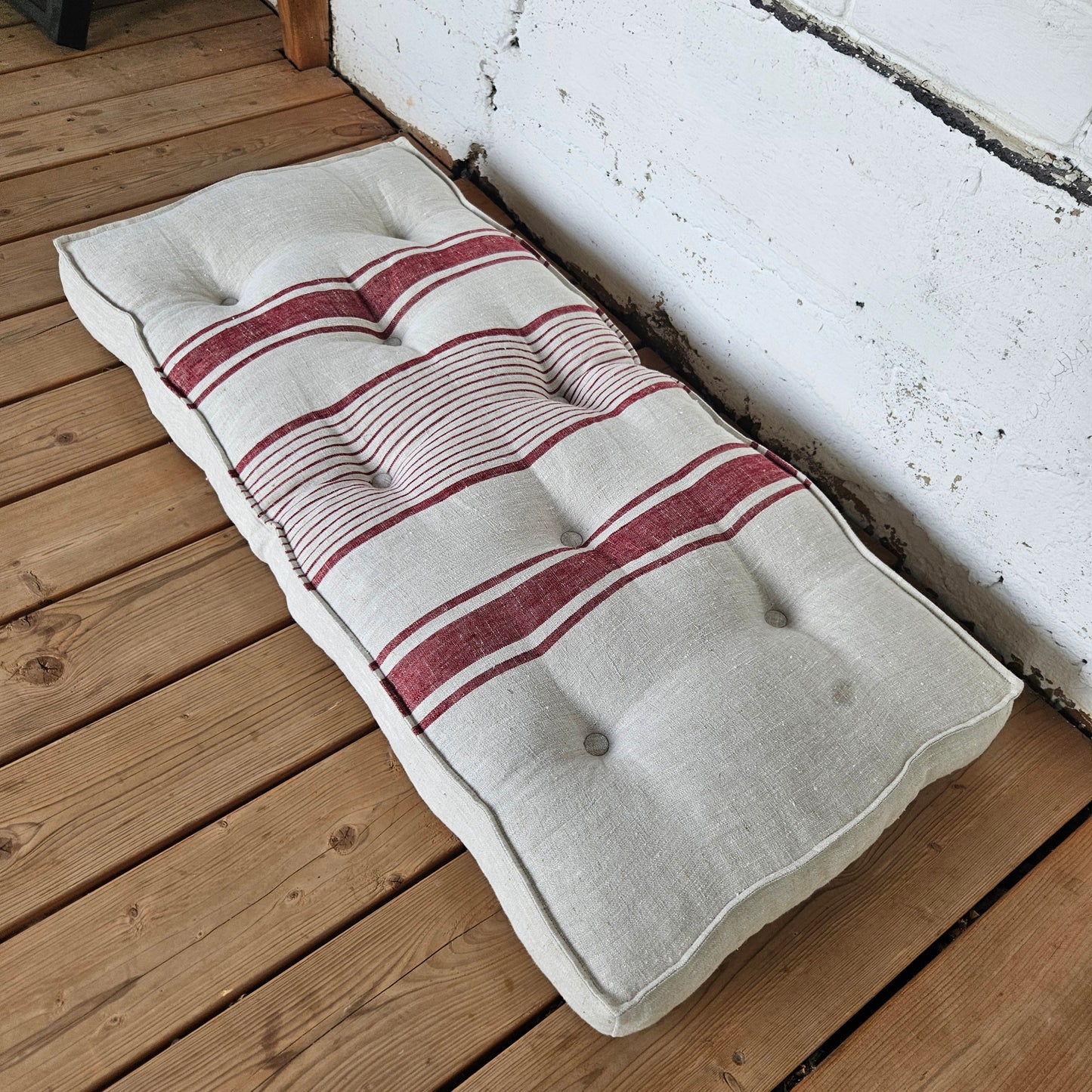 French striped linen floor cushion in Custom size, Linen french cushion, shikibuton thick mat Shiki futon filled organic fiber filler