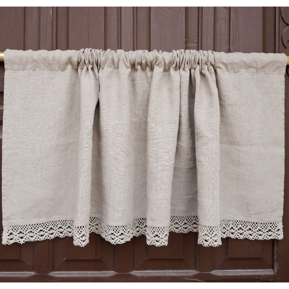 Custom size Valance natural with laces, Farmhouse Pure linen window treatment, Living room Cafe Kitchen window panel, farmhouse curtains
