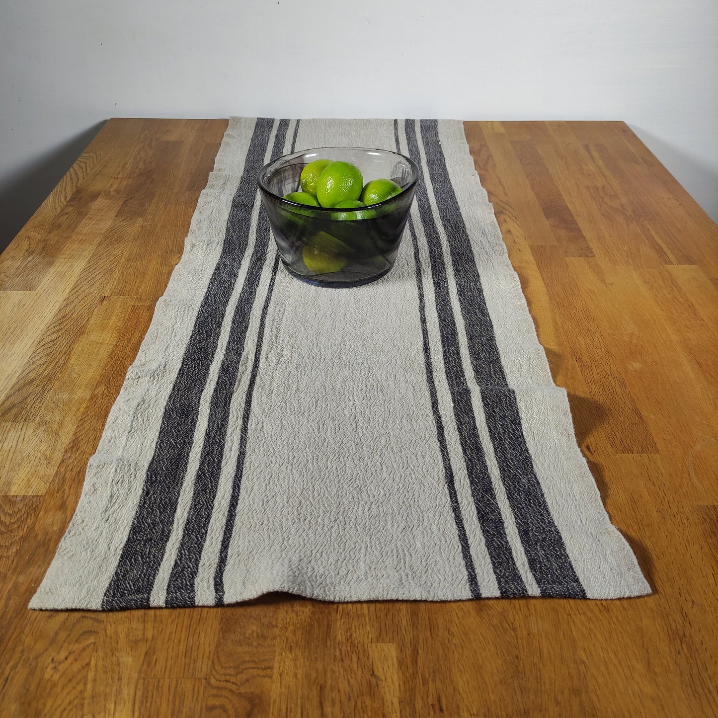 Linen runner - french sack linen. Green natur black striped Rustic linen Cottage farmhouse country style linen. Stonewashed. 100% flax
