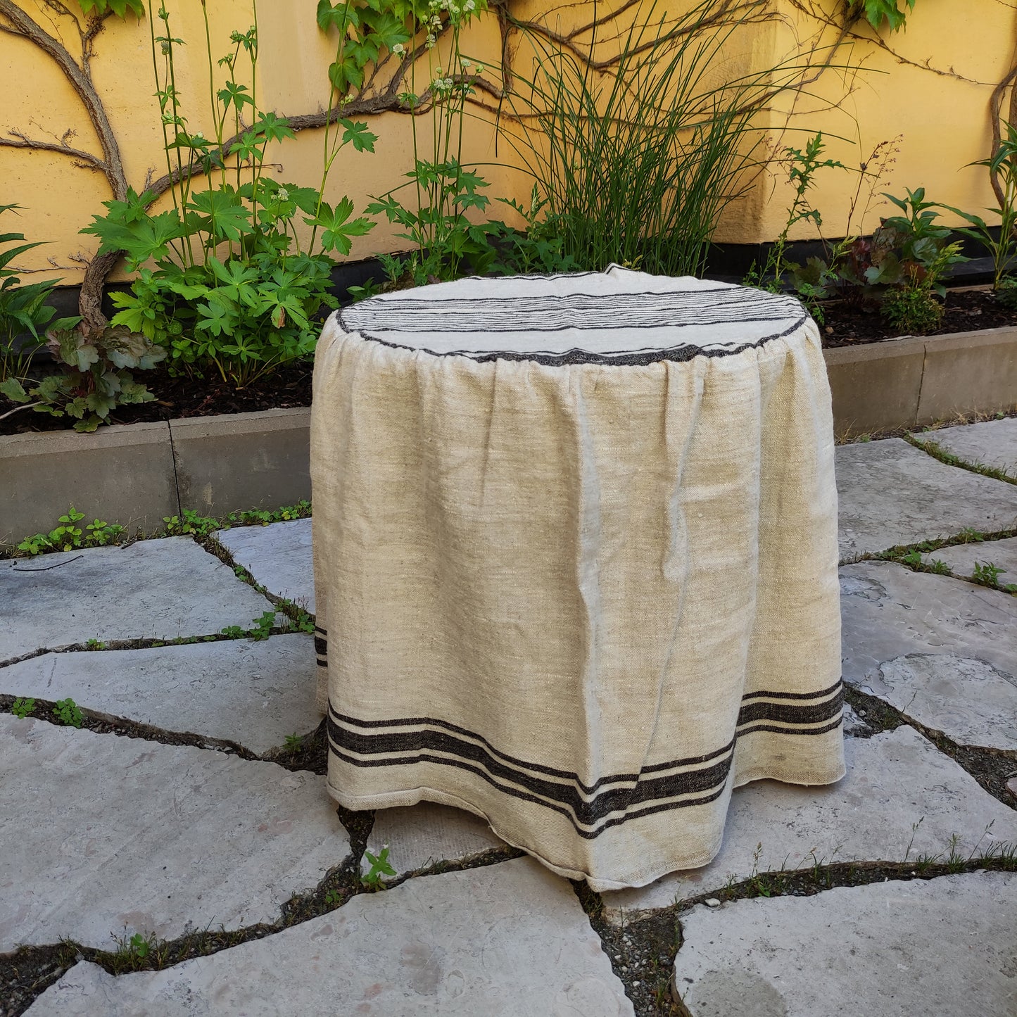 Linen Ottoman slipcover in custom size ROUND, natural cover Custom ikea linen cover cube slip cover for bench pouf sofa cover customsize