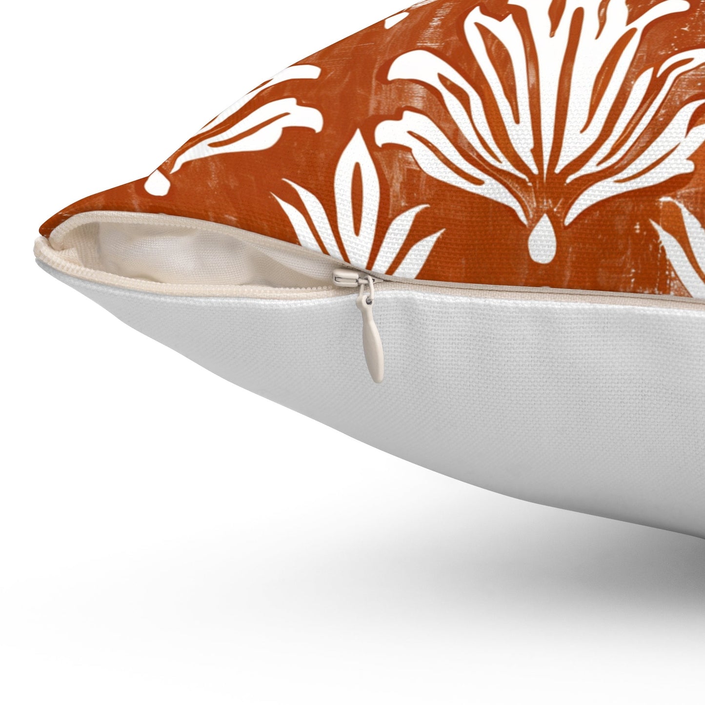 Modern rust linen Floral Pillow Cover, white rust Boho Pillow block print on linen, Coutrynome block printed pillow case in European flax