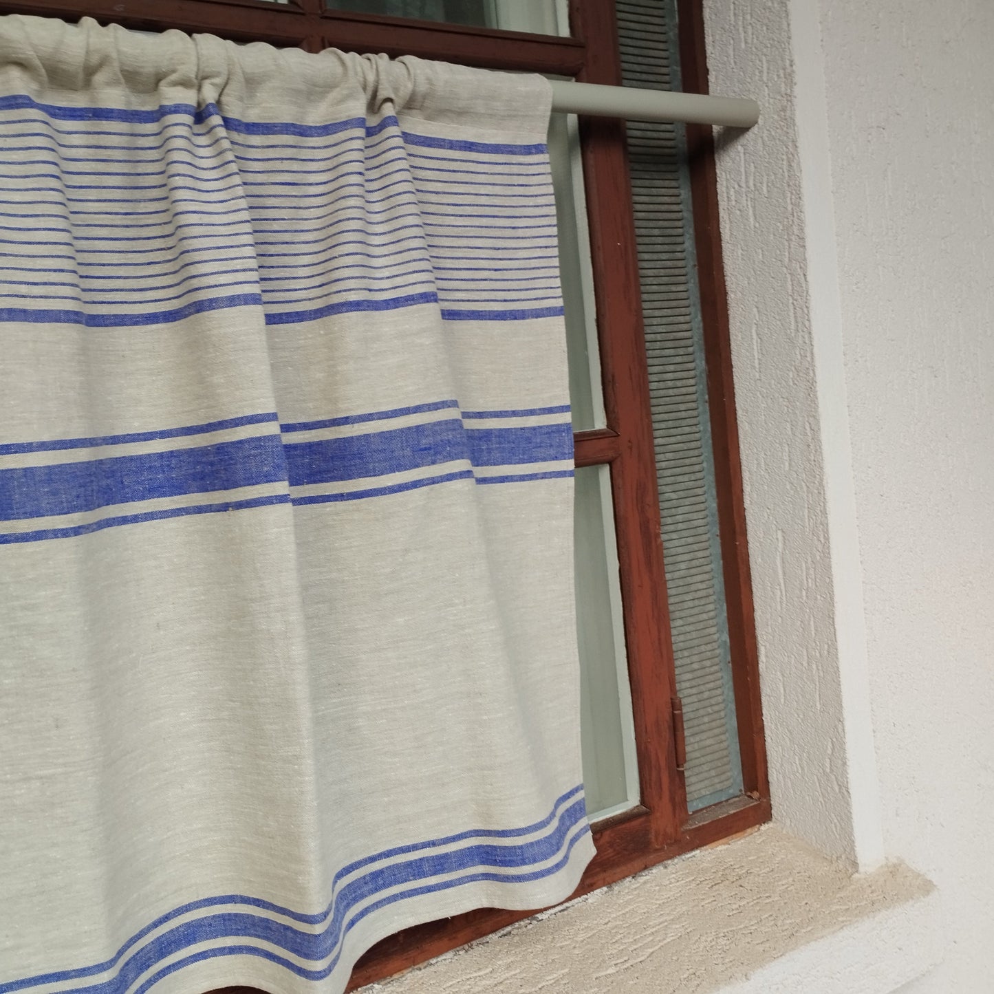 Ticking Valance - grey blue - Farmhouse Pure linen window treatment - Living room Cafe Kitchen window panel - Grain sack farmhouse curtains