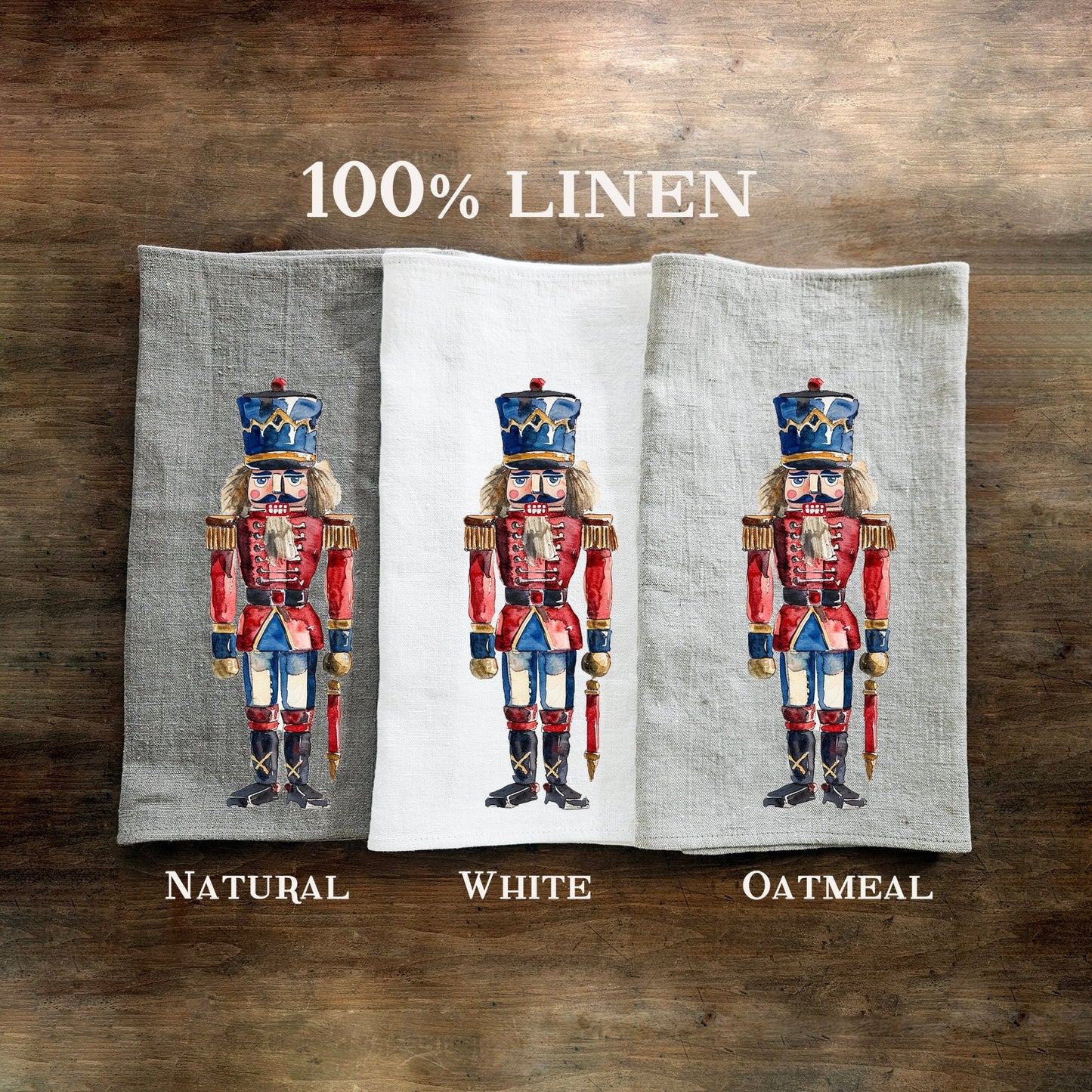 Nutcracker Tea Towel in linen, Christmas Hand Towels Tea, Nutcracker Dish Towel, Holiday Kitchen Décor Tea Towel