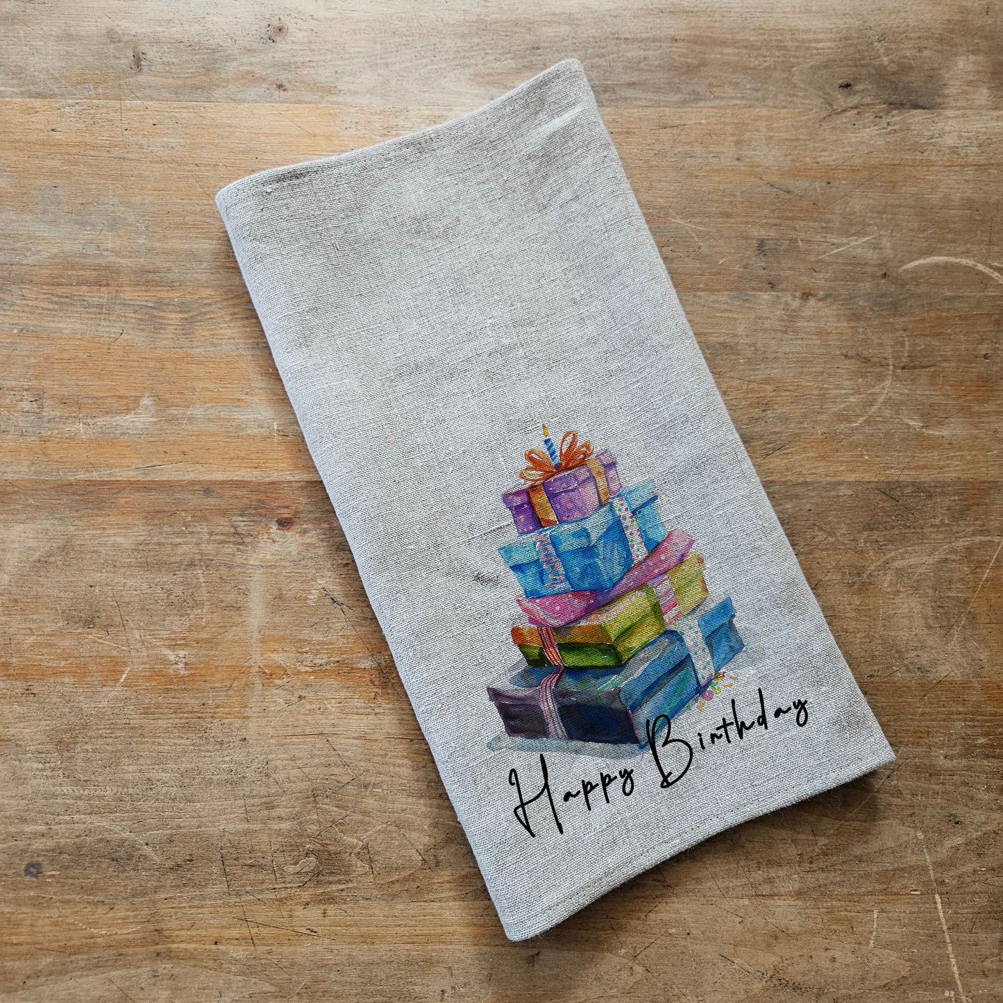 Birthday cake Towel Gift kitchen towels in linen, Birthday Towel Gift Girlfriend Gift, Floral Birthday Tea Towels, Birthday Dish Towel