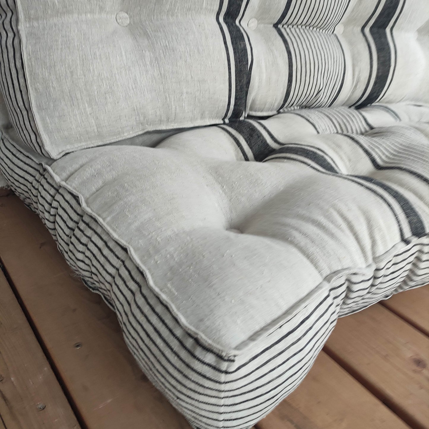 Bench cushion in French striped linen, floor cushion in Custom size, shikibuton thick mat Shiki futon filled organic fiber filler