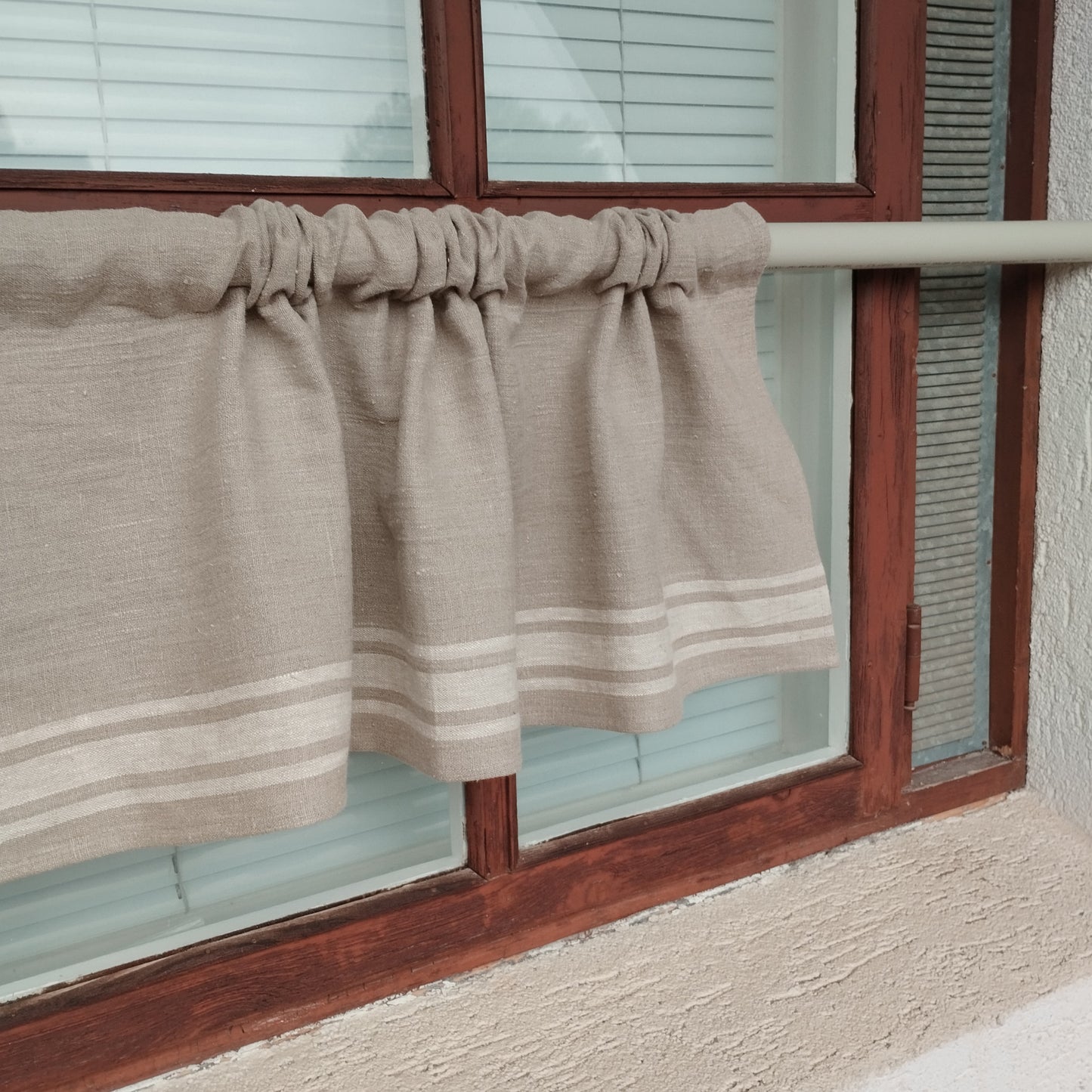 Ticking Valance - natur beige - Farmhouse Pure linen window treatment, Living room Cafe Kitchen window panel, Grain sack farmhouse curtains