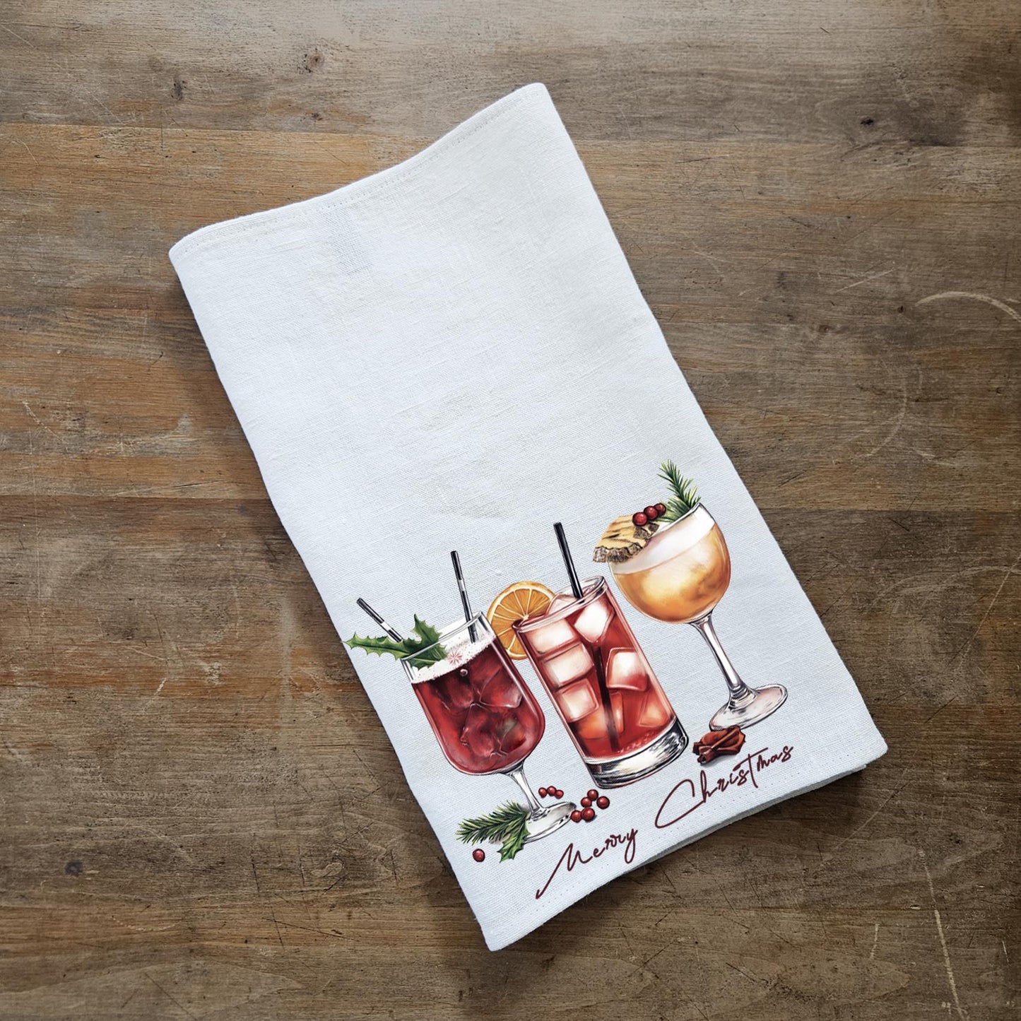Festive Tea Towel in linen, Merry Chirstmas Hand Towels Tea in linen, linen Dish Towel Kitchen Décor Tea Towel in linen housewarming gift