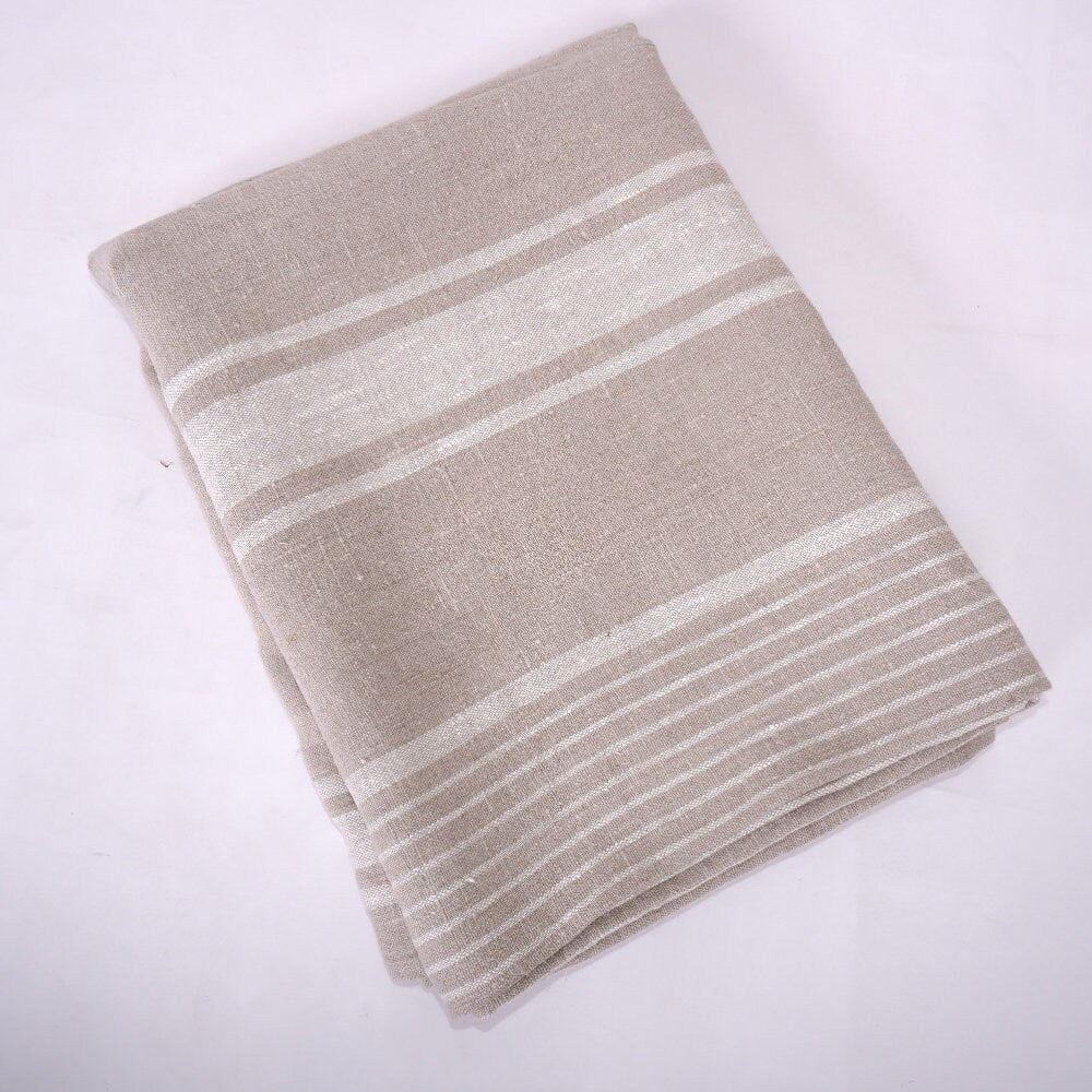 Stonewashed Natural Blanket Bedspread Bed Cover - striped flax - provence cottage coutrystyle Throw Alwayslovelinen 100% Linen