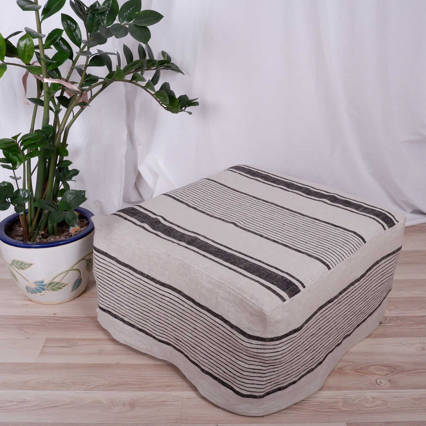 french striped Ottoman slipcover, natural cover Custom ikea linen cover cube slip cover for bench pouf sofa cover customsize