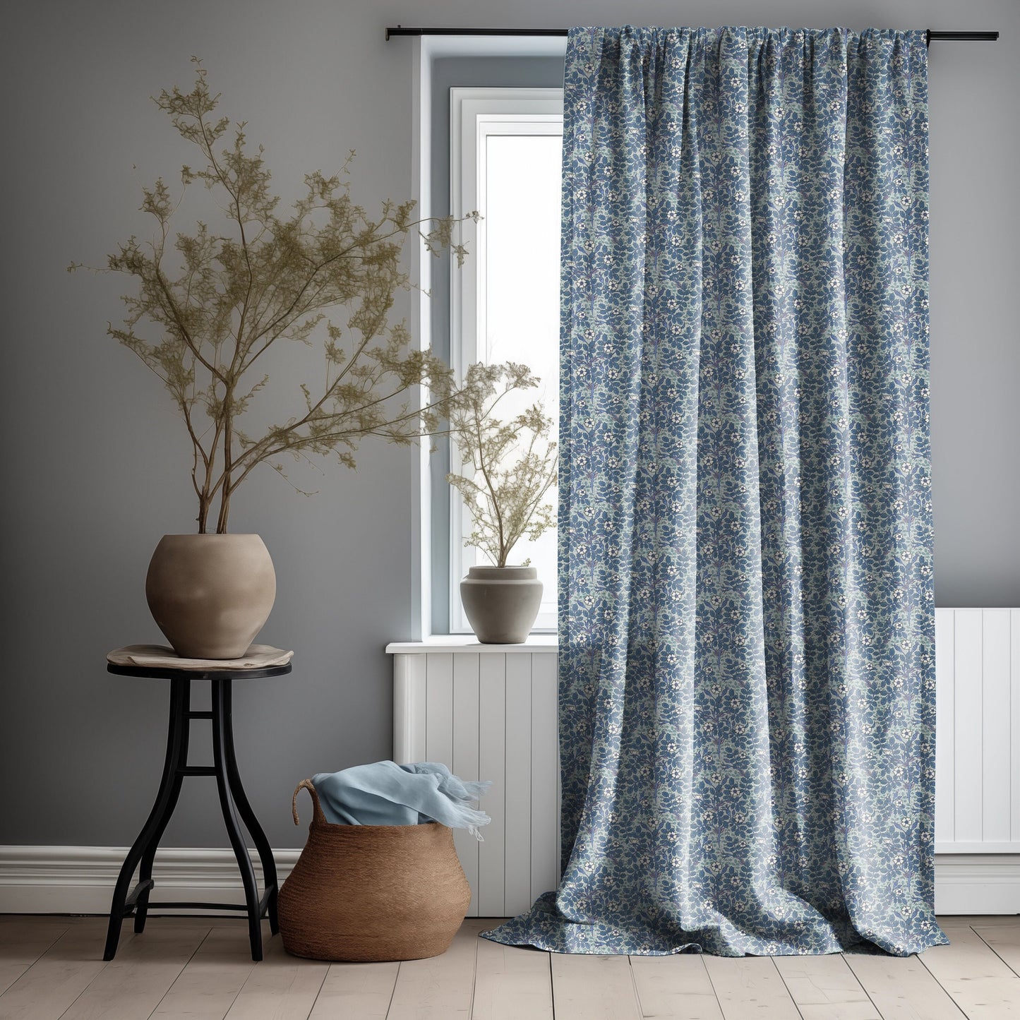 Wildroses Curtain Panel Clover, Maurice Pillard Verneuil Floral blue Print Curtain Panels in custom size, Botanical Curtains for living room