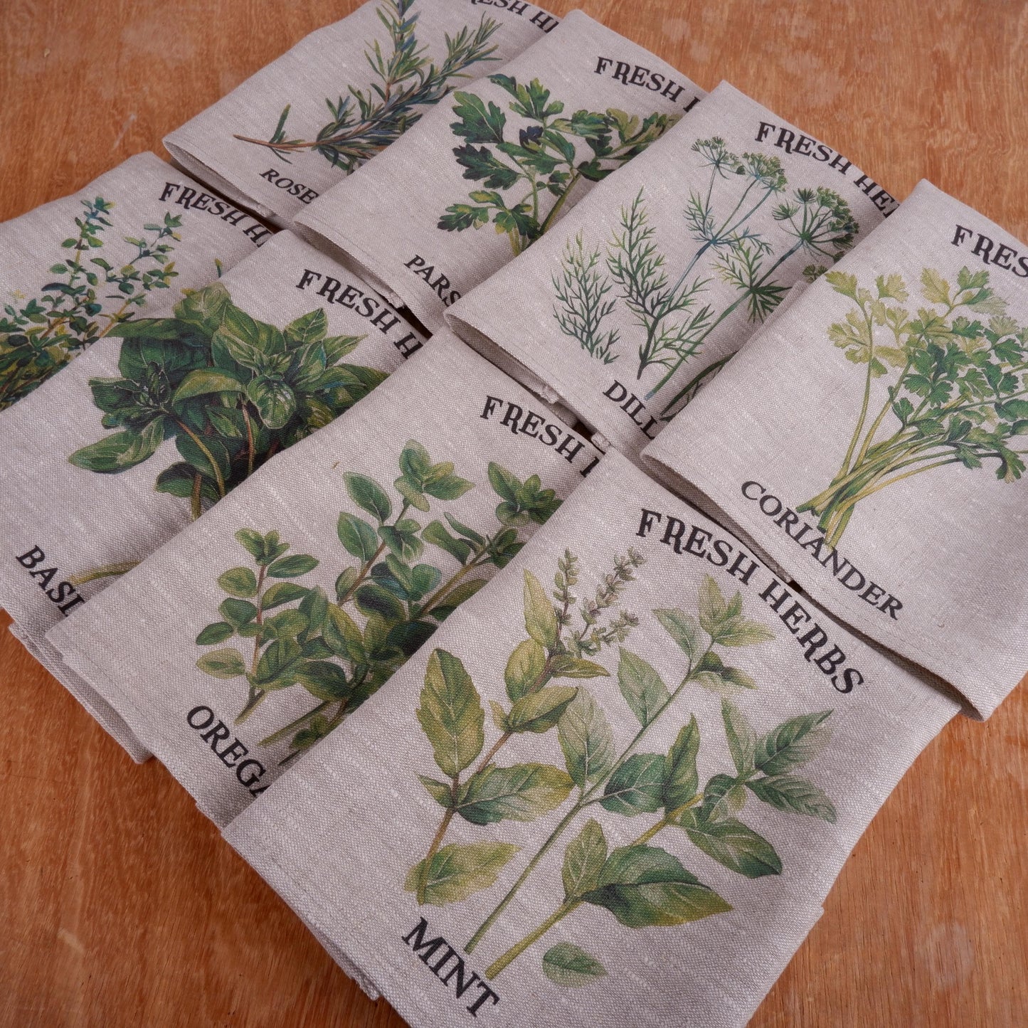 Hand Towels Tea with French country herbs - Farmhouse Floral greenery Décor Kitchen Dish Tea Towel - Rosemary Floral Tea Towel in linen