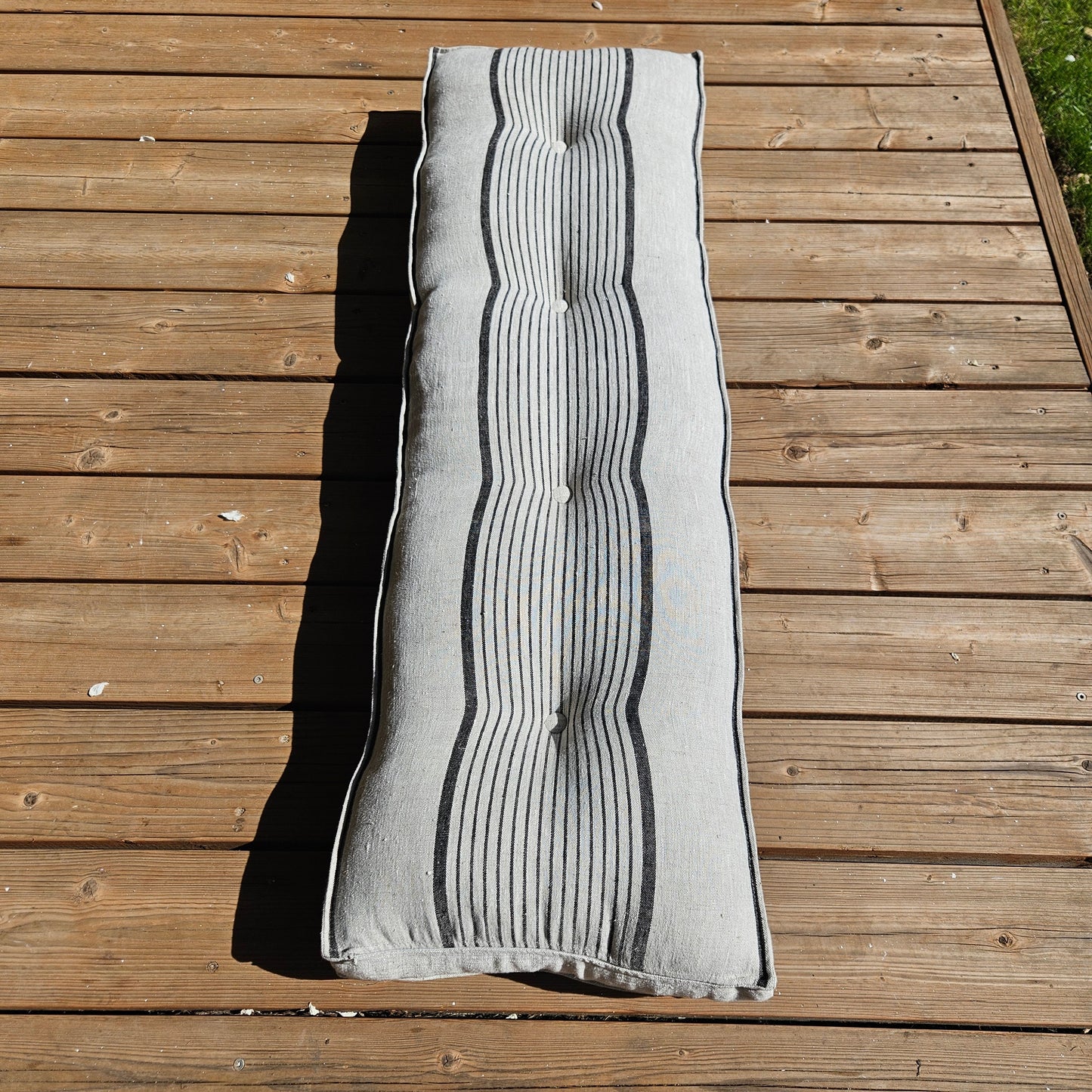 Bench cushion in French striped linen, floor cushion in Custom size, shikibuton thick mat Shiki futon filled organic fiber filler