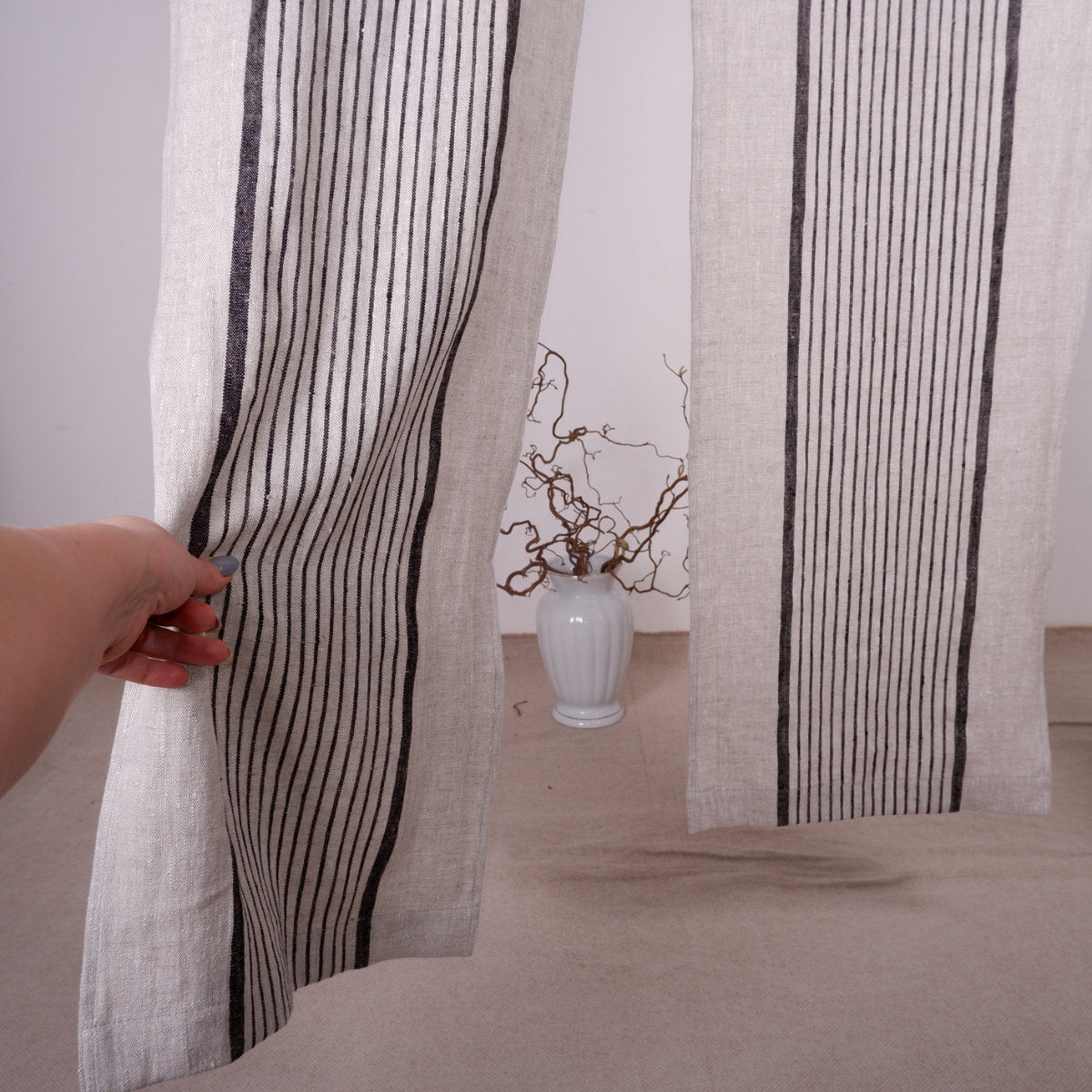 Striped Linen Noren Curtain, Japanese Linen Noren Panel, Japanese Curtain Door, Linen Doorway Drape, Linen Noren Drape Rod Pocket Panel